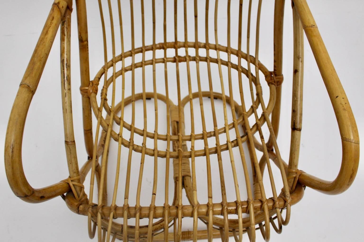 Mid-Century Modern Vintage Bamboo High Back Lounge Chair Armchair, 1960s, Italy For Sale 4