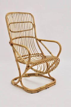 Mid-Century Modern Vintage Bamboo High Back Lounge Chair Armchair, 1960s, Italy