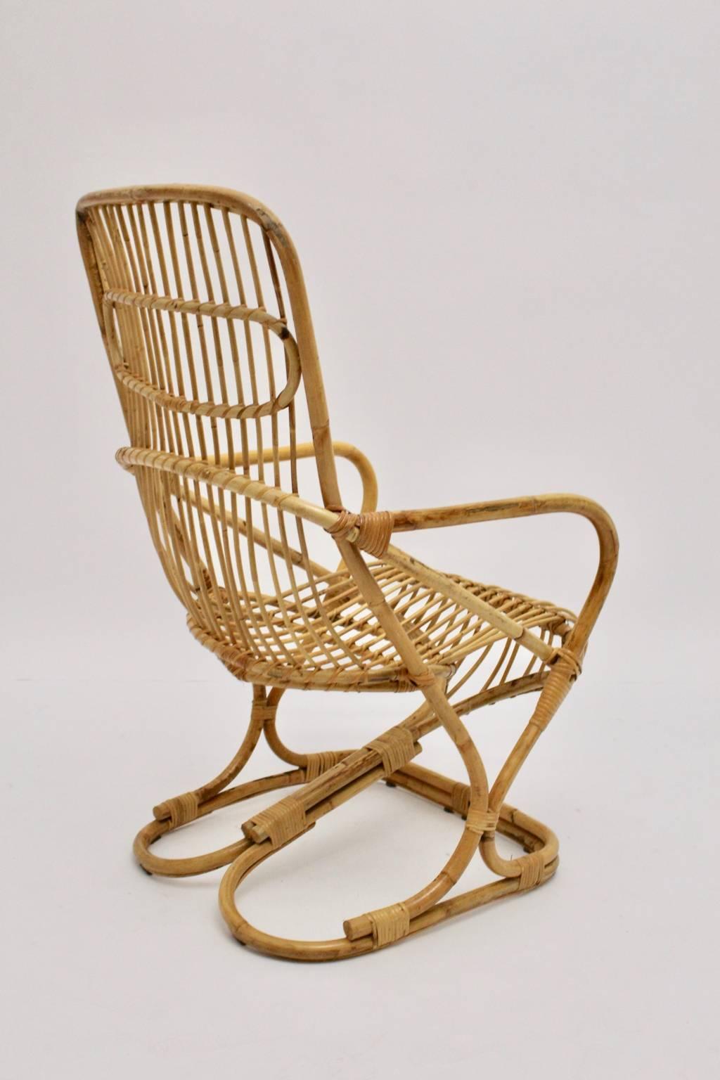 Mid-Century Modern Vintage Bamboo High Back Armchair, 1960er, Italien im Zustand „Gut“ im Angebot in Vienna, AT