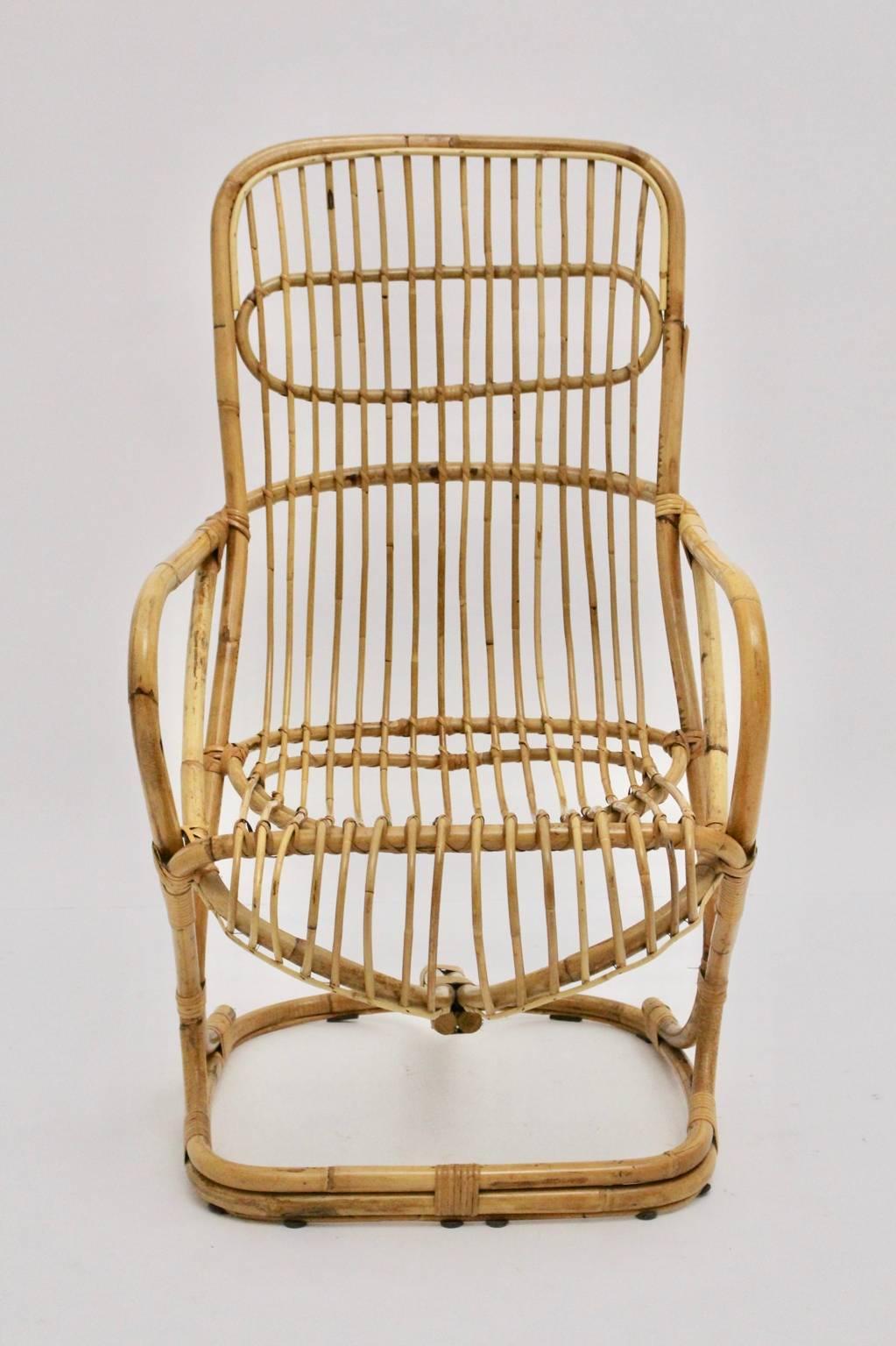 Mid-Century Modern Vintage Bamboo High Back Armchair, 1960er, Italien (Mitte des 20. Jahrhunderts) im Angebot