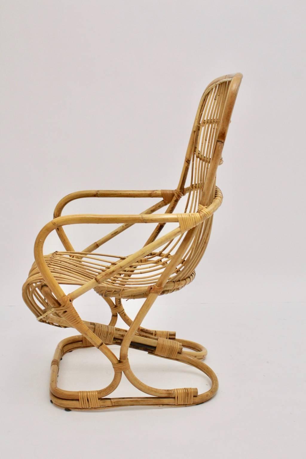 Mid-Century Modern Vintage Bamboo High Back Lounge Chair Armchair, 1960s, Italy In Good Condition For Sale In Vienna, AT