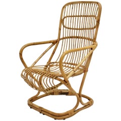 Mid-Century Modern Vintage Bamboo High Back Lounge Chair Armchair, 1960s, Italy
