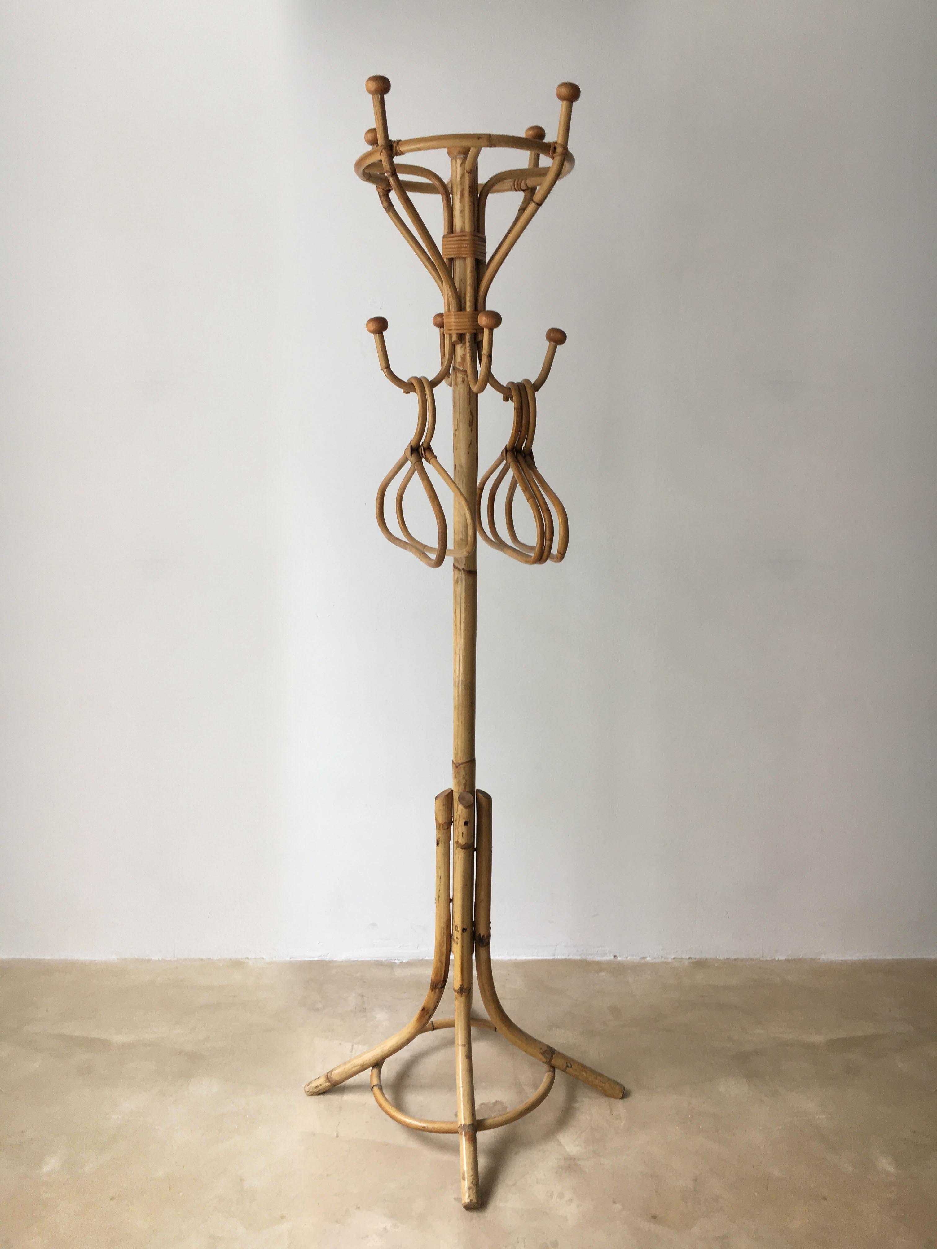Late 20th Century Mid-Century Modern Bamboo Italian Coat Stand, Italy, 1970s For Sale