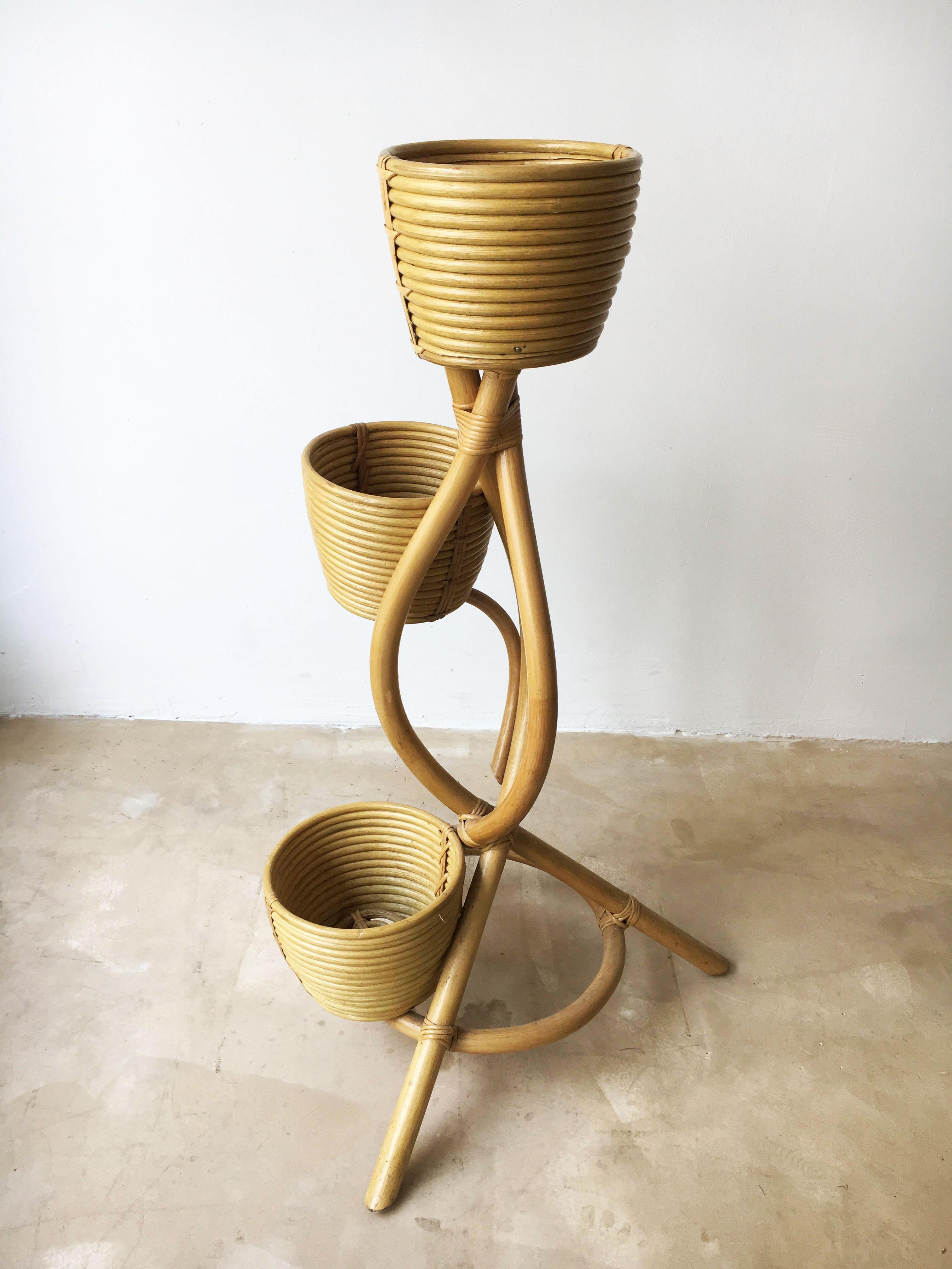 Mid-Century Modern bamboo Italian flower pot stand, Italy, 1970s.