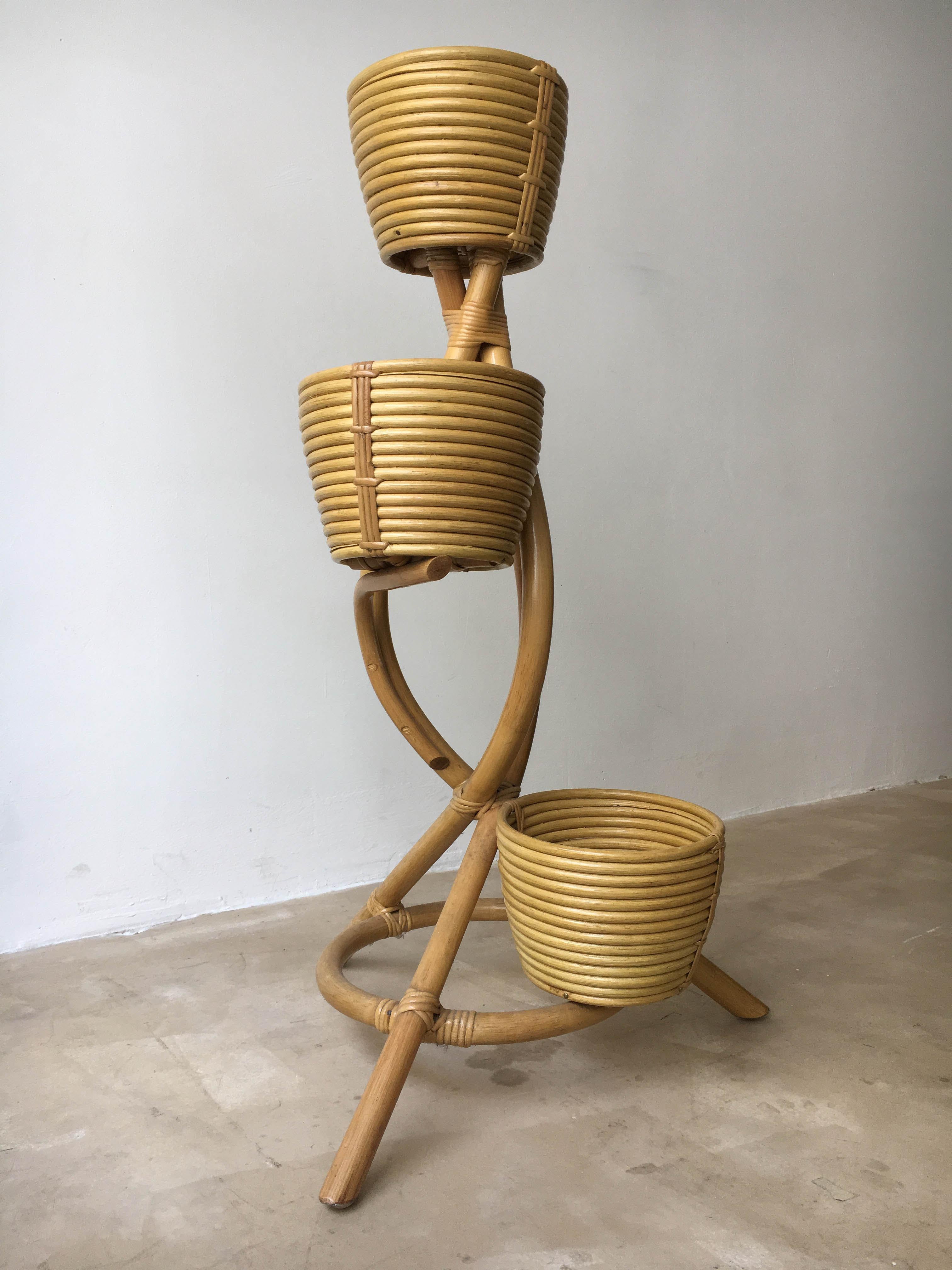 Mid-Century Modern Bamboo Italian Flower Pot Stand, Italy, 1970s 4