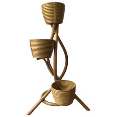 Vintage Mid-Century Modern Bamboo Italian Flower Pot Stand, Italy, 1970s