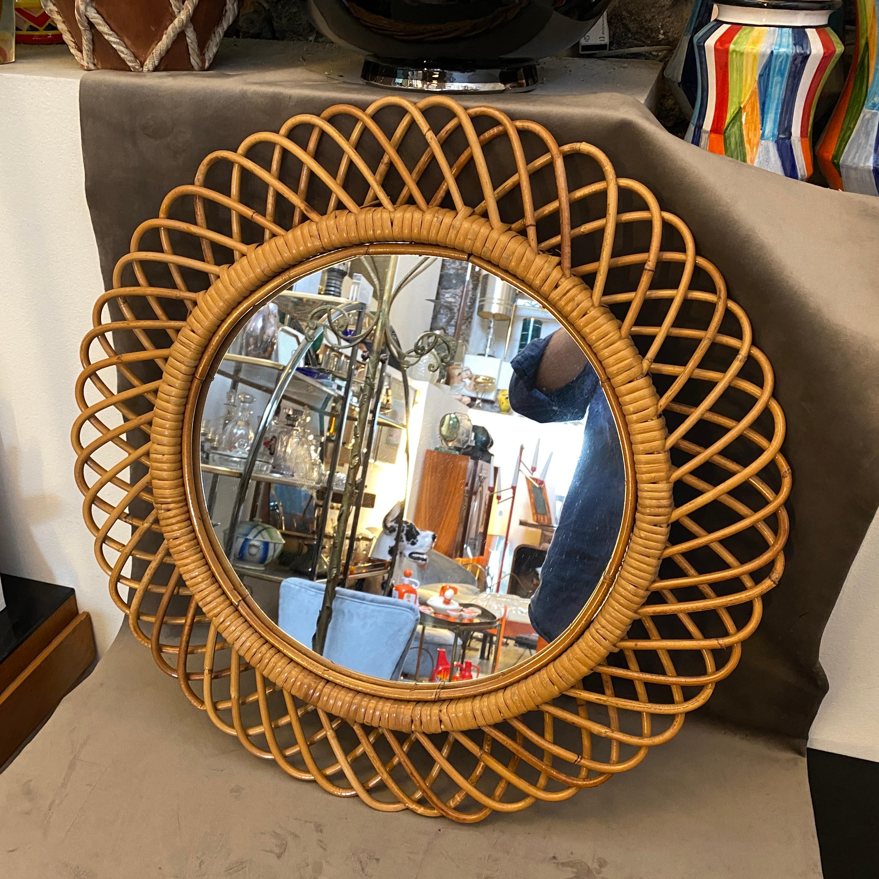 Hand-Crafted 1960s Mid-Century Modern Bamboo Italian Wall Mirror