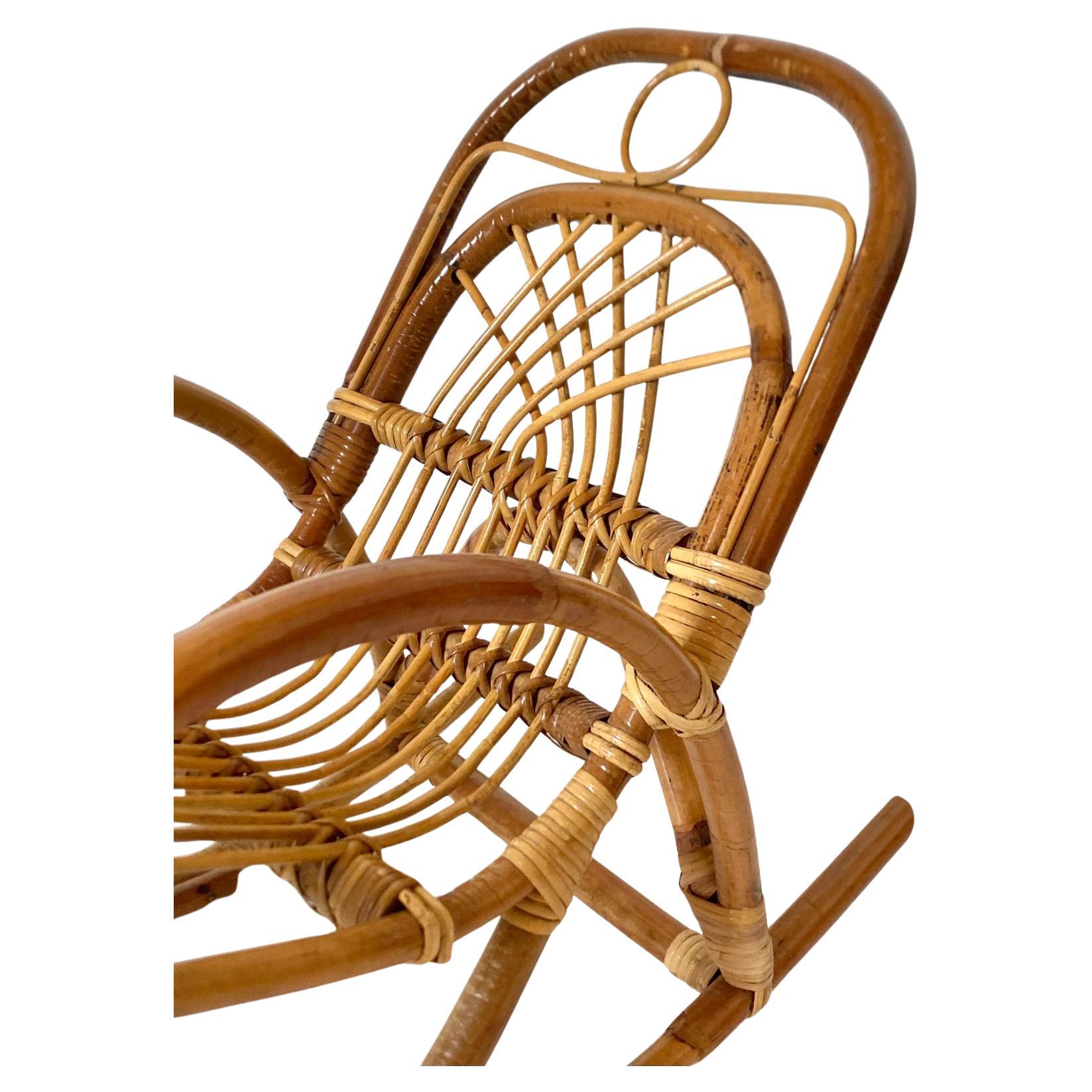 Mid Century Modern Bamboo Kids Rocking Chairs, Italy 1960s For Sale 2
