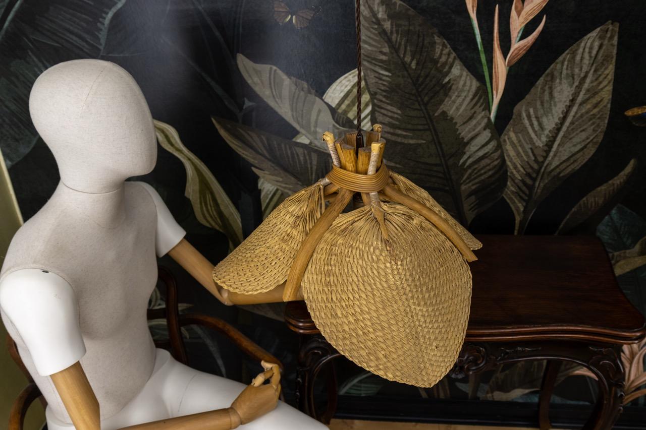 Lámpara colgante moderna de mediados de siglo con hojas de bambú al estilo de Ingo Maurer Uchiwa en venta 8