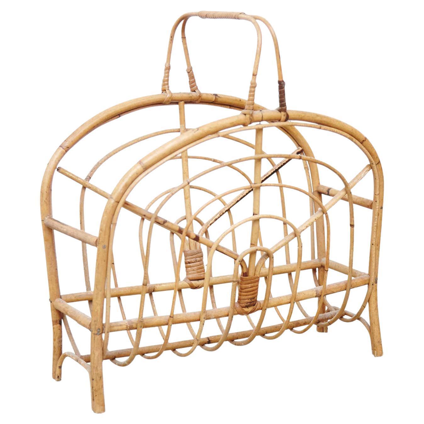 Mid-Century Modern Bamboo Magazine Holder French Rivera, circa 1960