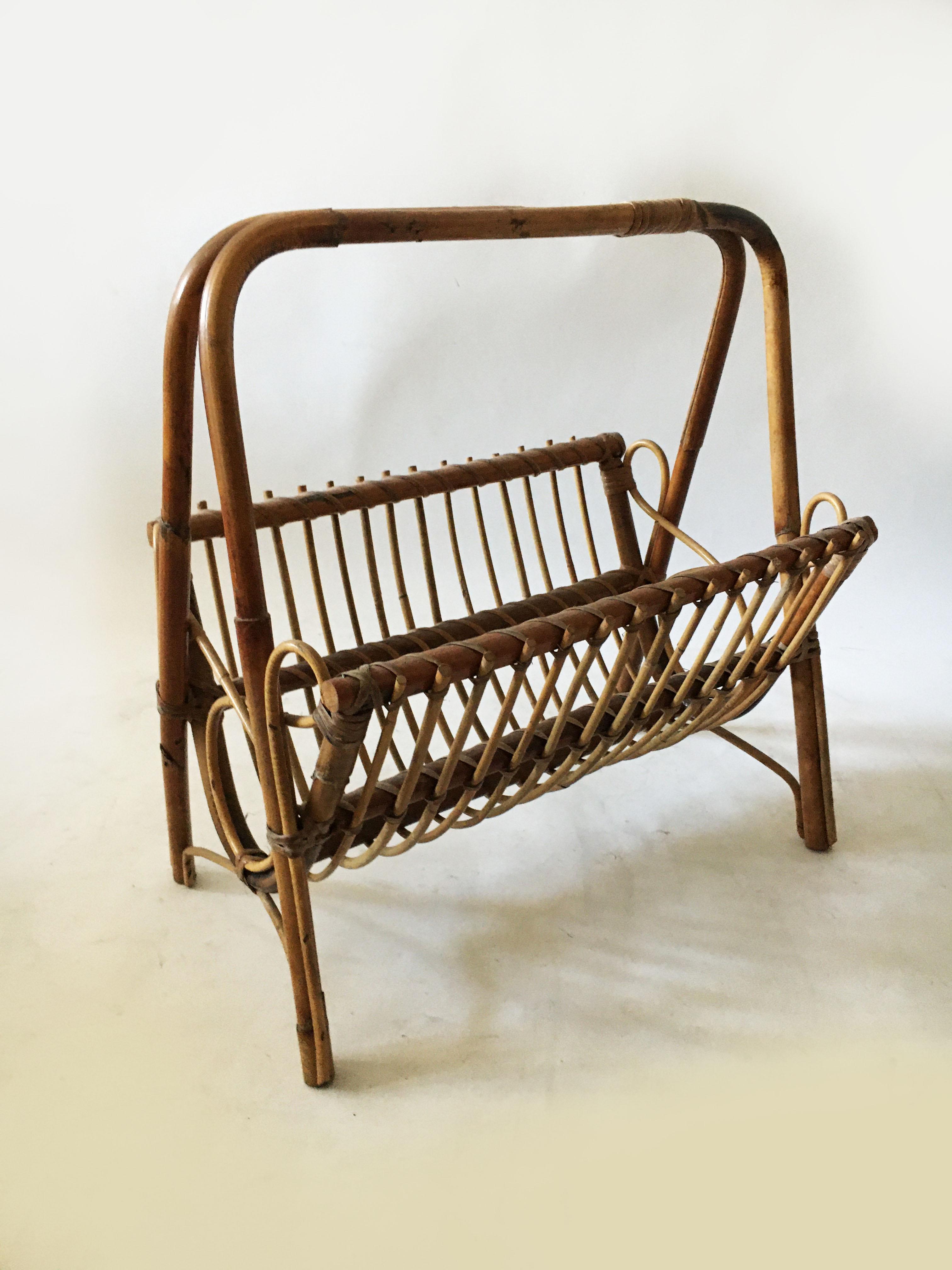 Italian Mid-Century Modern Bamboo Magazine Stand, Italy, 1970s For Sale