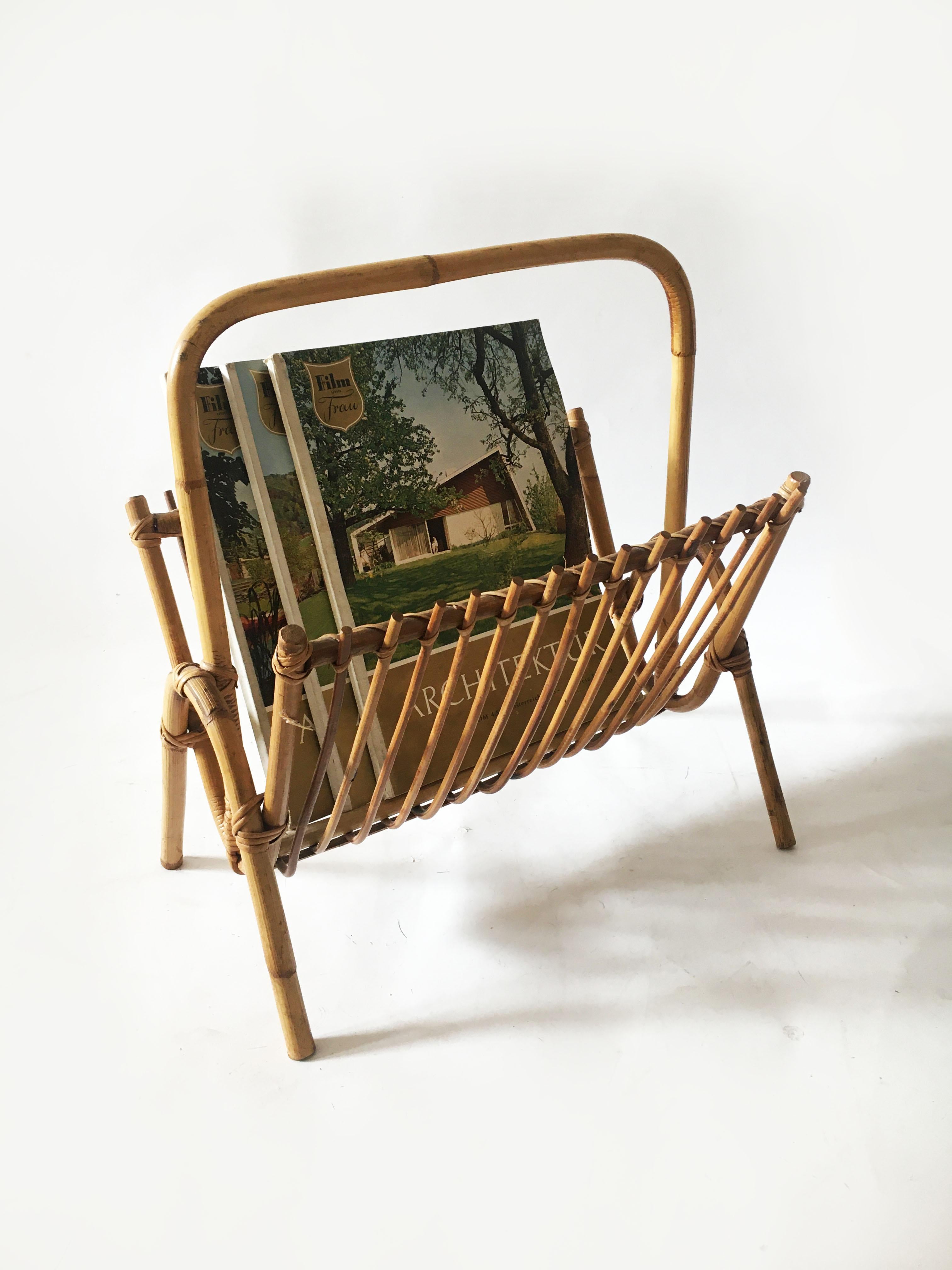 Late 20th Century Mid-Century Modern Bamboo Magazine Stand, Italy, 1970s For Sale