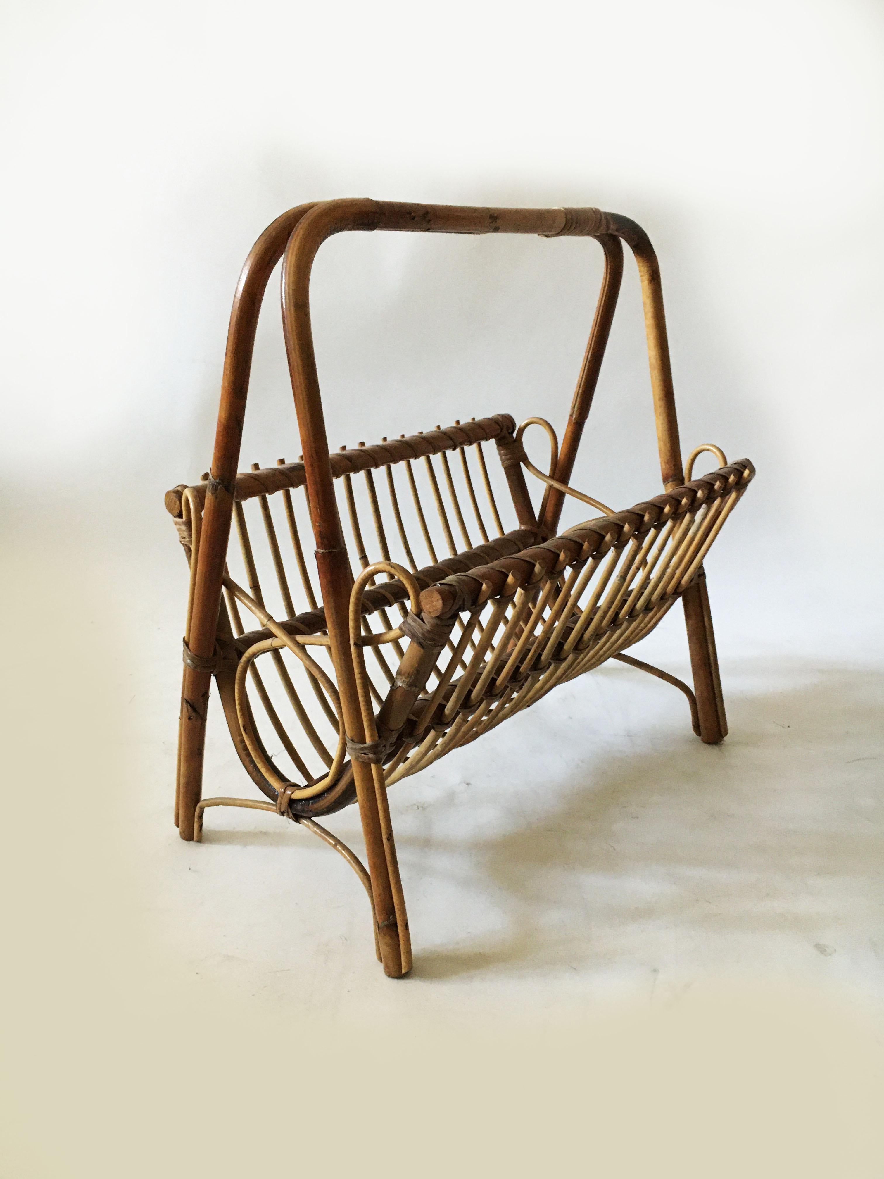 Mid-Century Modern Bamboo Magazine Stand, Italy, 1970s For Sale 2