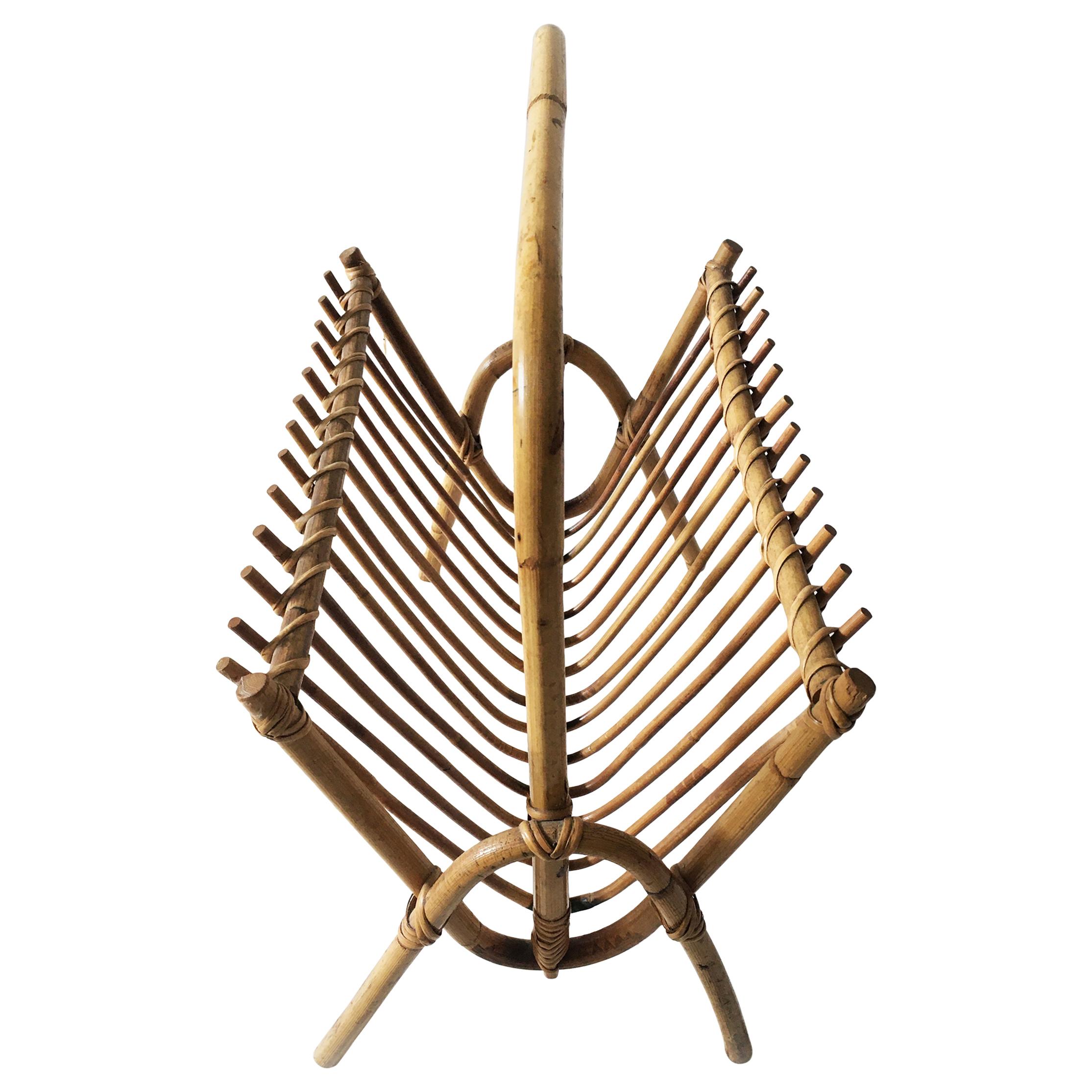 Mid-Century Modern Bamboo Magazine Stand, Italy, 1970s For Sale