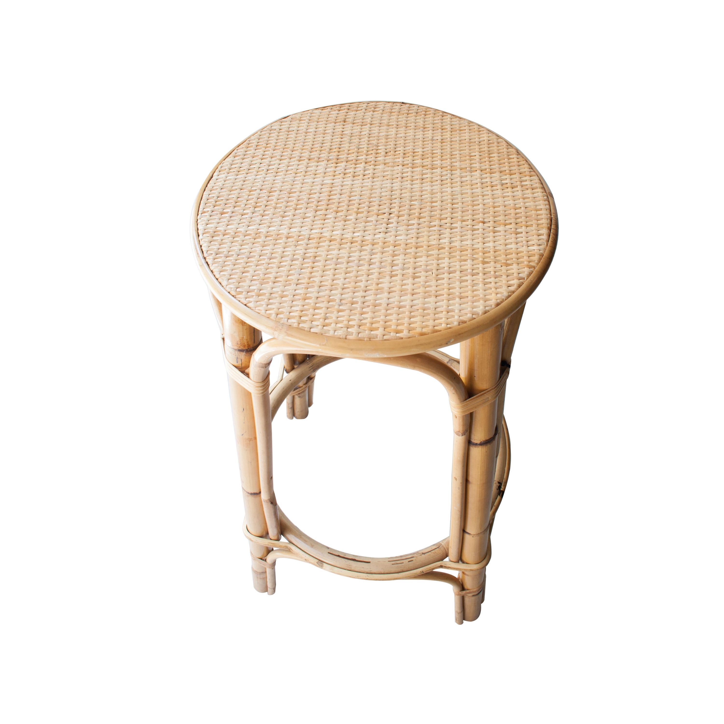 French Mid-Century Modern Bamboo Natural Fiber Stool, France, 1970 For Sale
