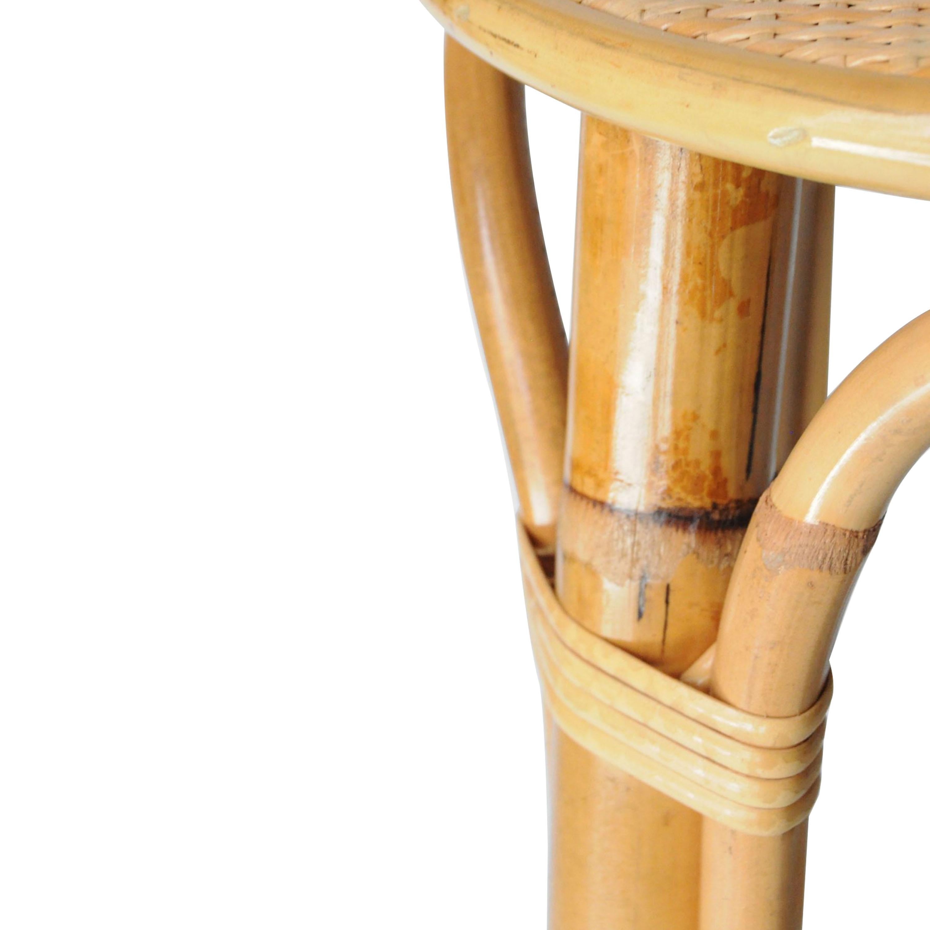Mid-Century Modern Bamboo Natural Fiber Stool, France, 1970 In Good Condition For Sale In Madrid, ES