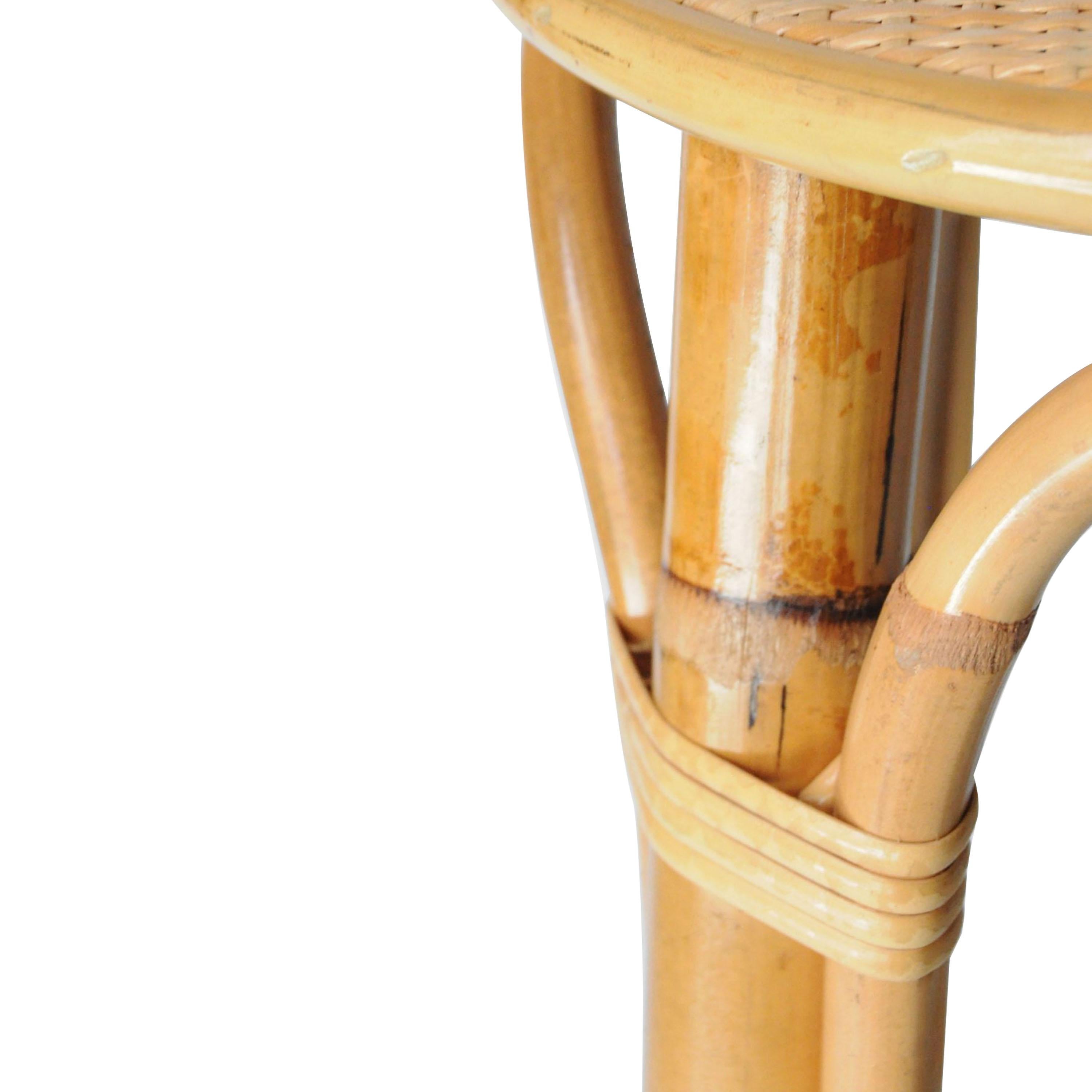 Mid-Century Modern Bamboo Natural Fiber Stool, France, 1970 In Good Condition For Sale In Madrid, ES