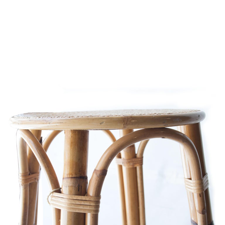MidCentury Modern Bamboo Natural Fiber Stool, France, 1970 For Sale at