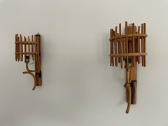 Mid-Century Modern Bamboo Pair of Wall Lamps, 1950s, Italy