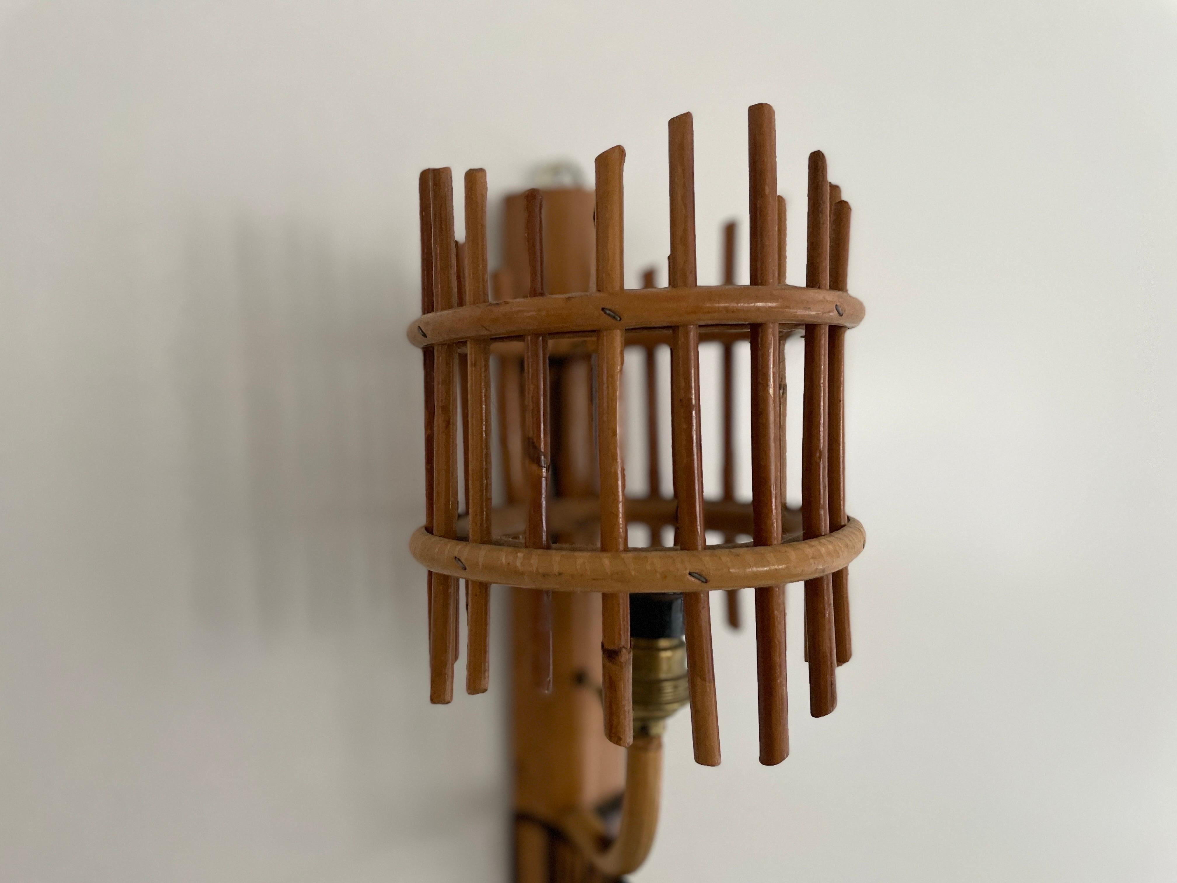 Mid-Century Modern Bamboo Pair of Wall Lamps, 1950s, Italy For Sale 1