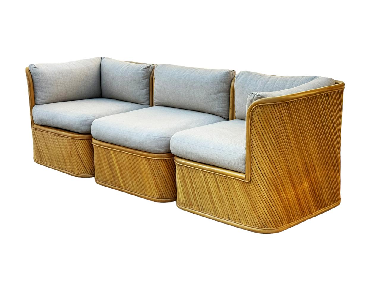 American Mid-Century Modern Bamboo Pencil Reed Modular or Sectional Sofa with New Cushion For Sale