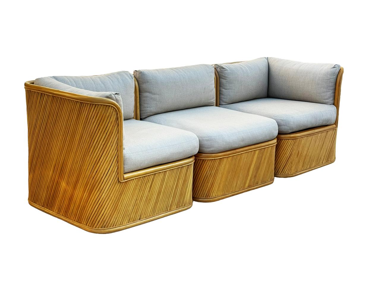 Late 20th Century Mid-Century Modern Bamboo Pencil Reed Modular or Sectional Sofa with New Cushion For Sale