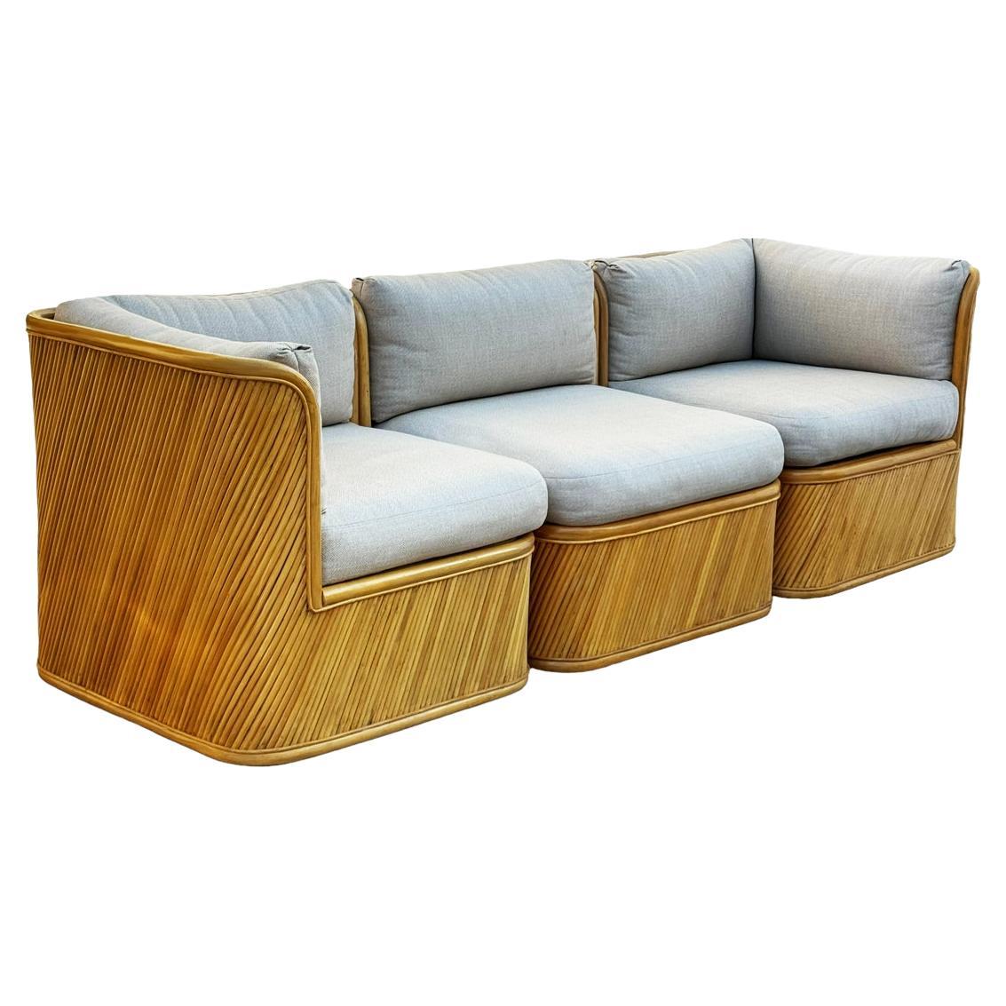 Mid-Century Modern Bamboo Pencil Reed Modular or Sectional Sofa with New Cushion For Sale