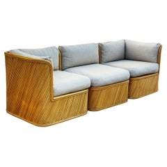 Retro Mid-Century Modern Bamboo Pencil Reed Modular or Sectional Sofa with New Cushion