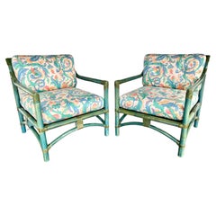 Used Mid Century Modern Bamboo Rattan Armchairs - a Pair