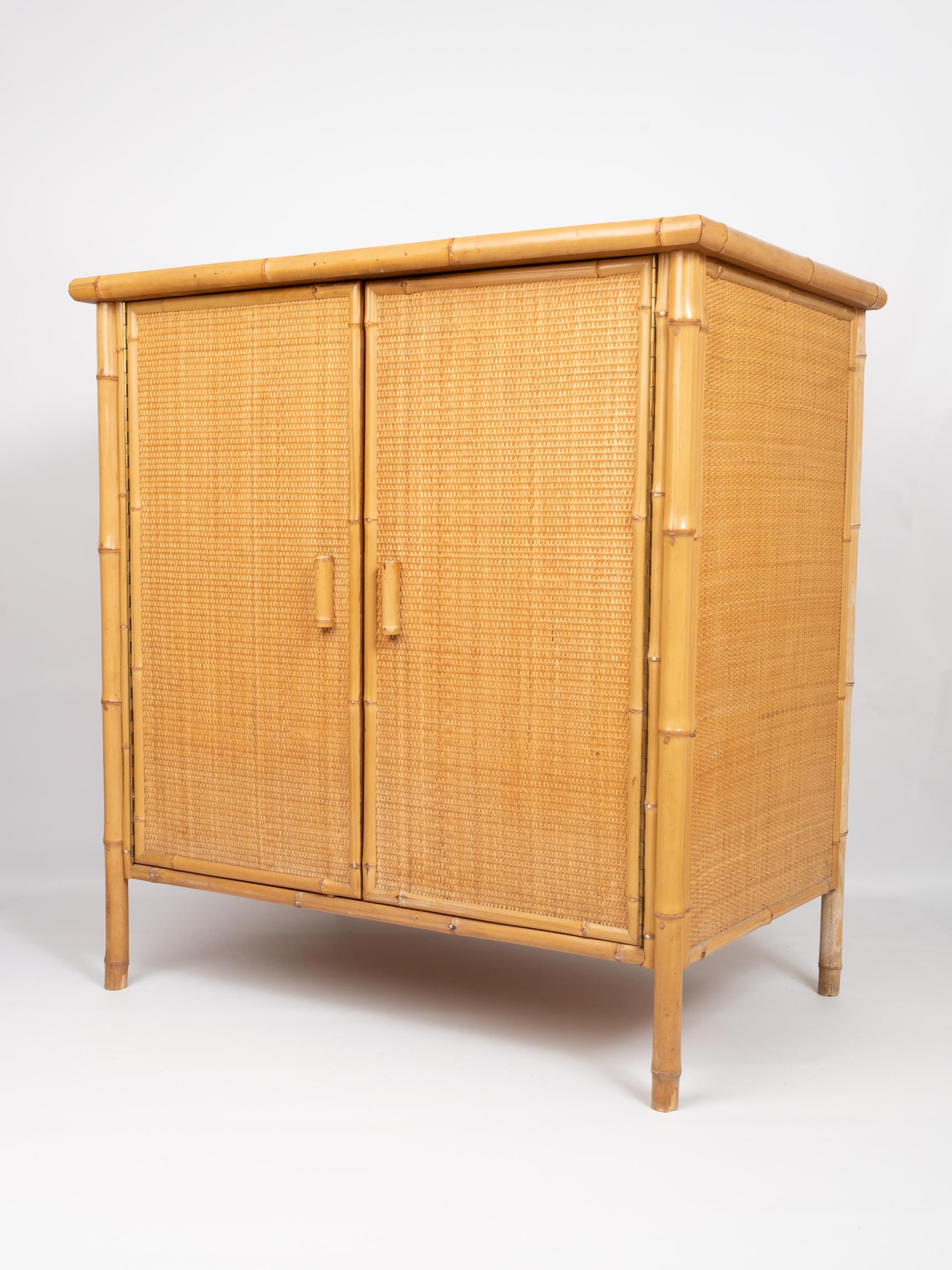 Spanish Mid-Century Modern Bamboo and Rattan Cabinet Cupboard, Spain, circa 1970 For Sale