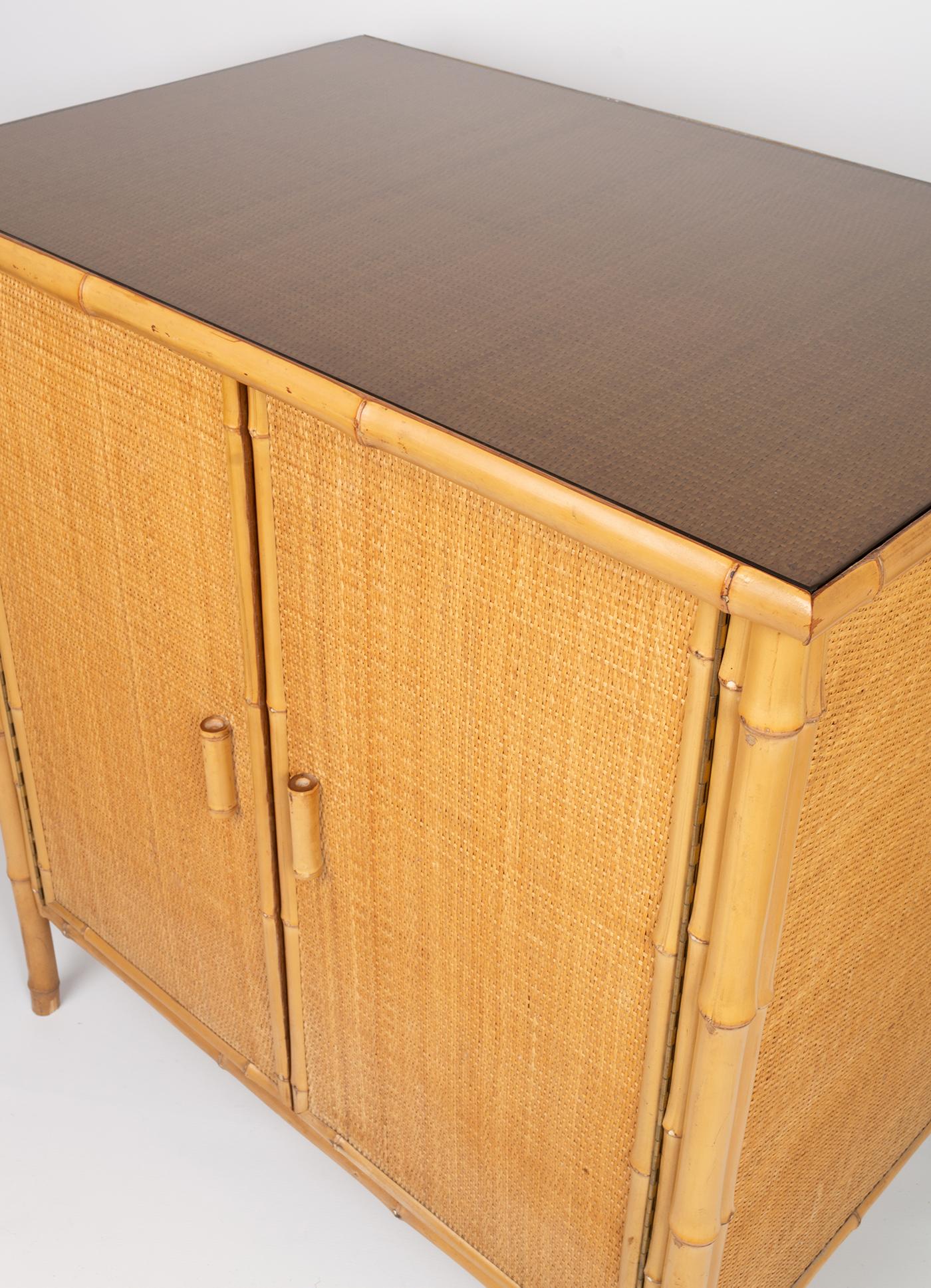 Mid-Century Modern Bamboo and Rattan Cabinet Cupboard, Spain, circa 1970 For Sale 2