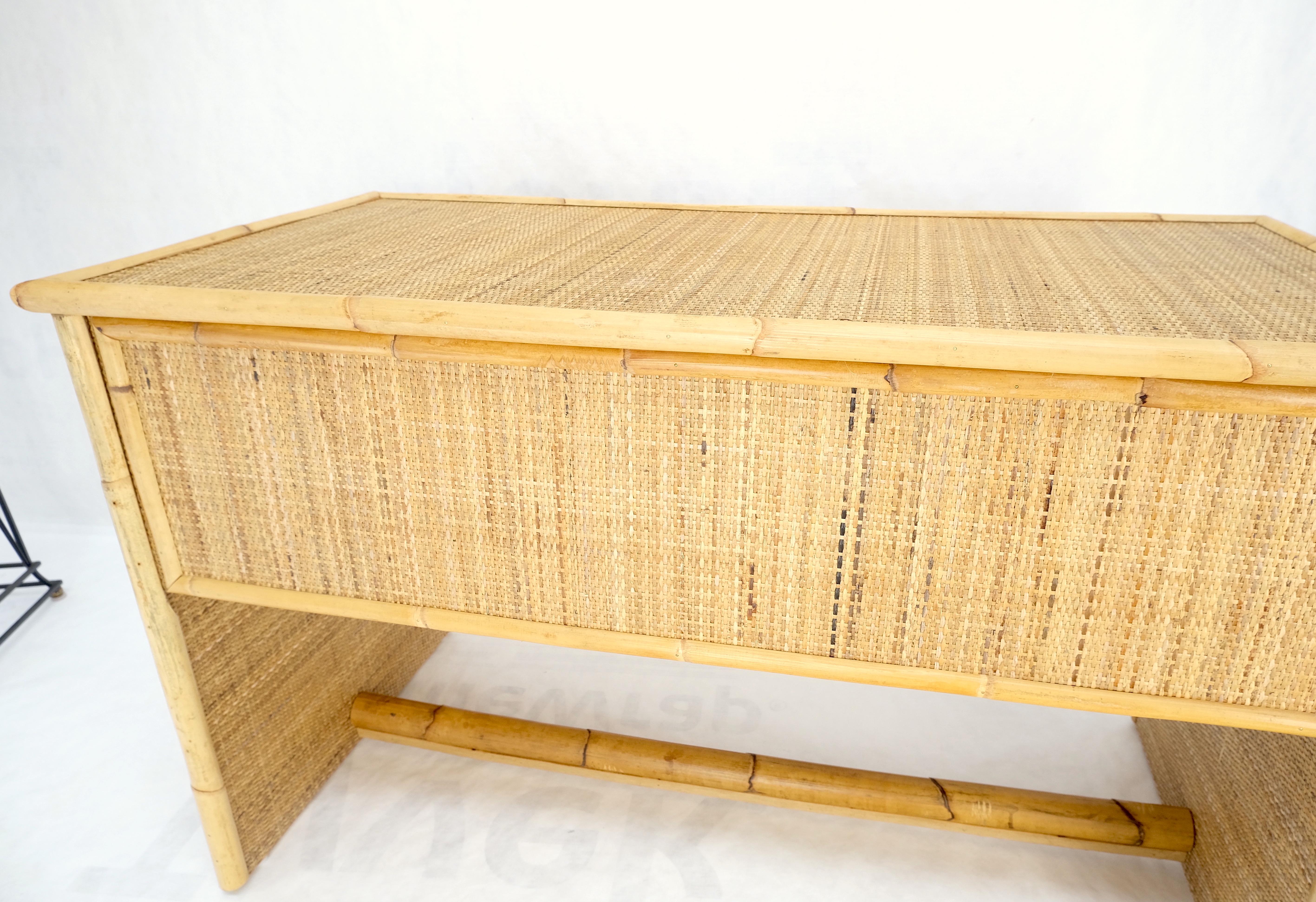 Mid-Century Modern Bamboo Rattan Cane Two Drawers Brass Pulls Decorative Desk  For Sale 10