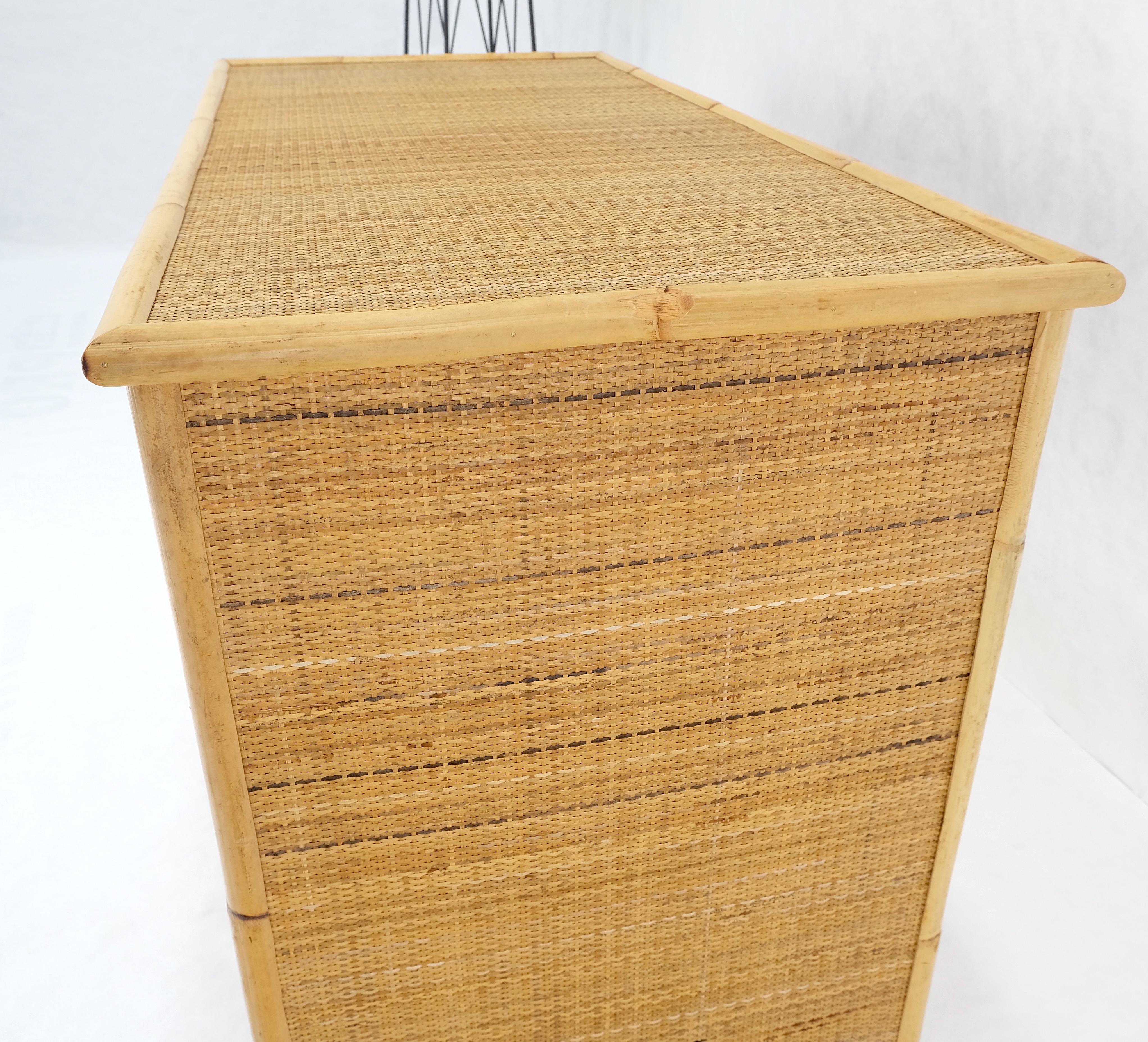 Mid-Century Modern Bamboo Rattan Cane Two Drawers Brass Pulls Decorative Desk  For Sale 11