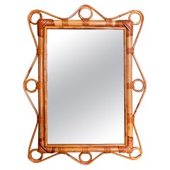 Vintage Mid-Century Modern Bamboo 
Rattan Mirror, 1960s
