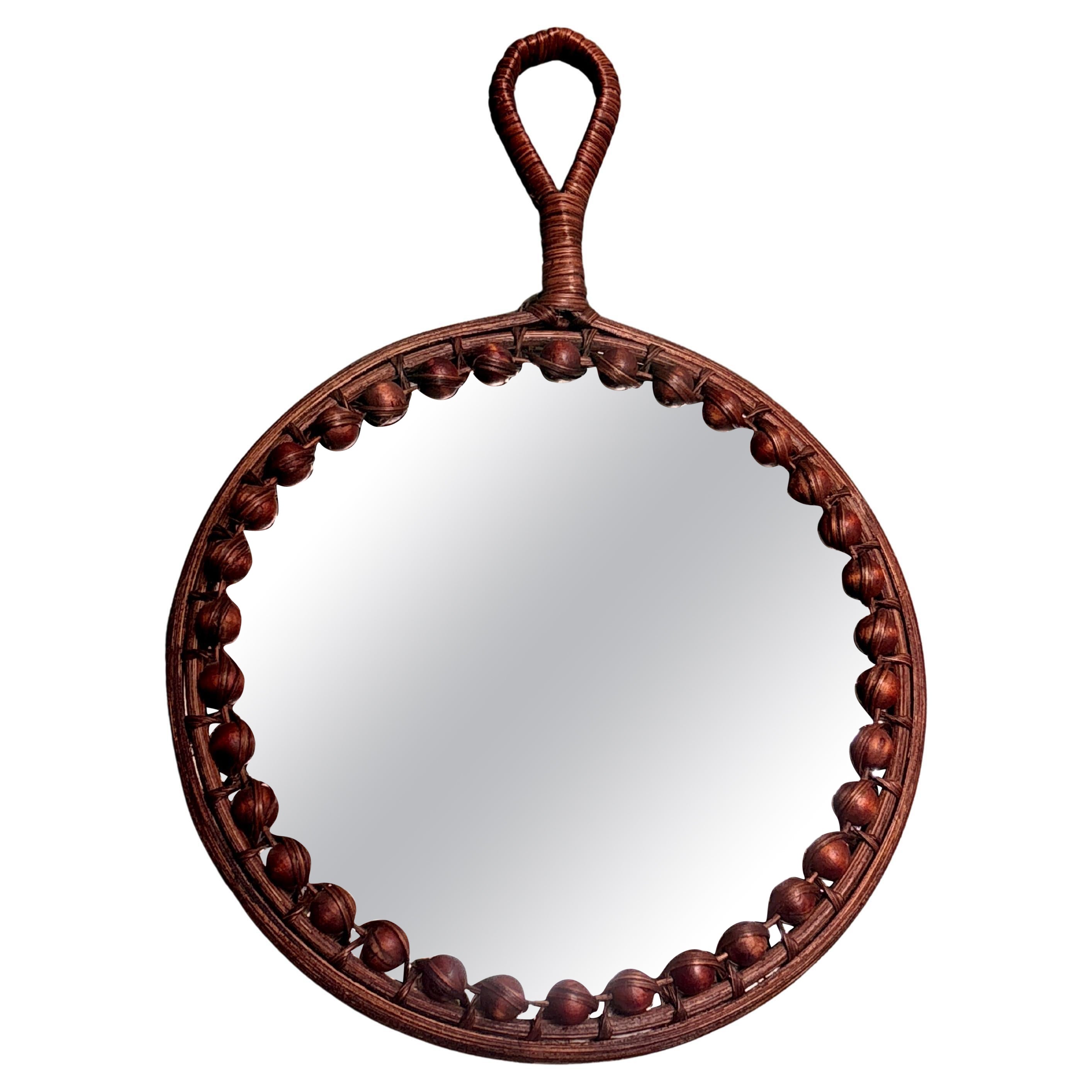 Mid-Century Modern Bamboo & Rattan Mirror, 1960s Italy
