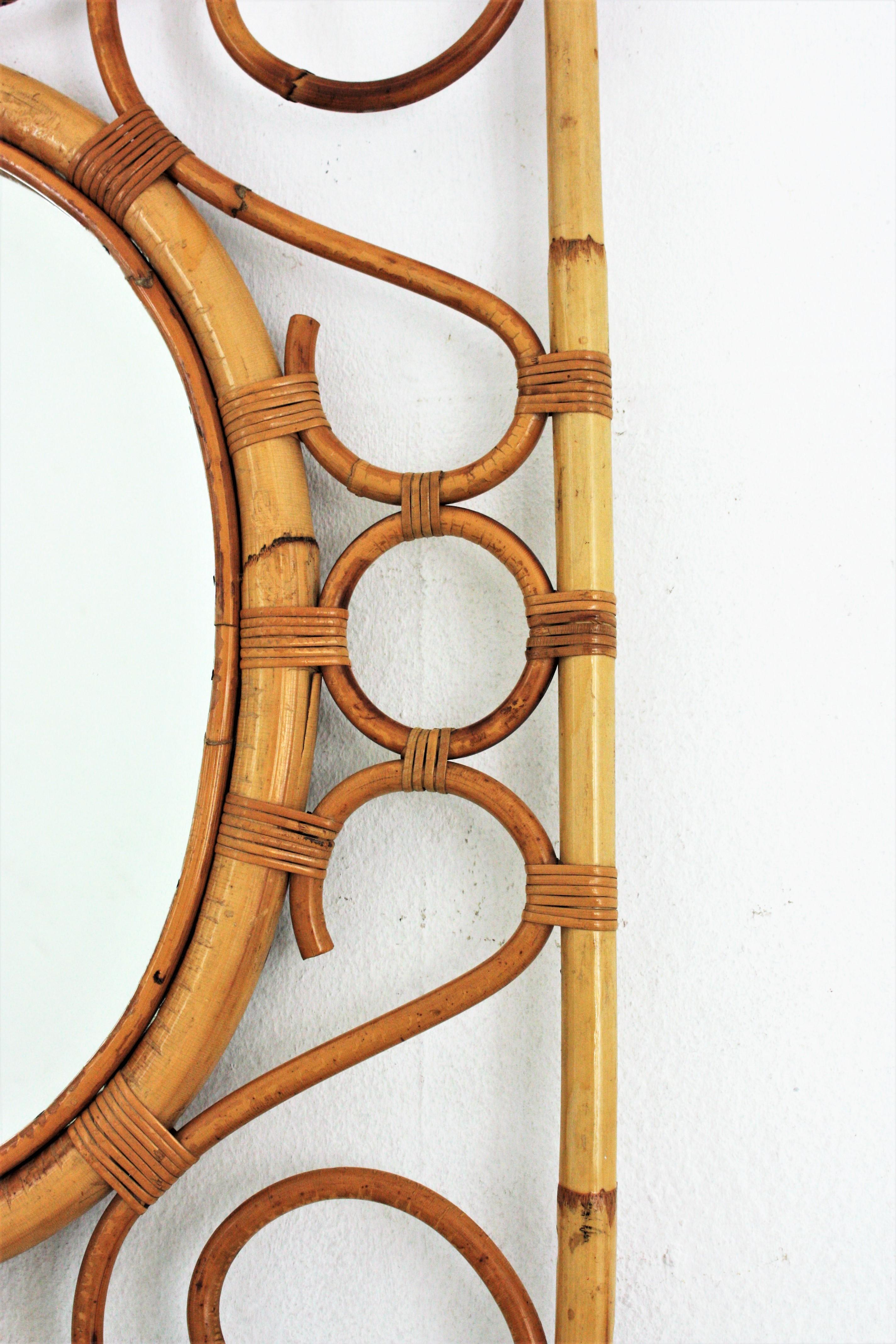 Miroir rectangulaire en bambou et rotin, moderne du milieu du siècle dernier 1