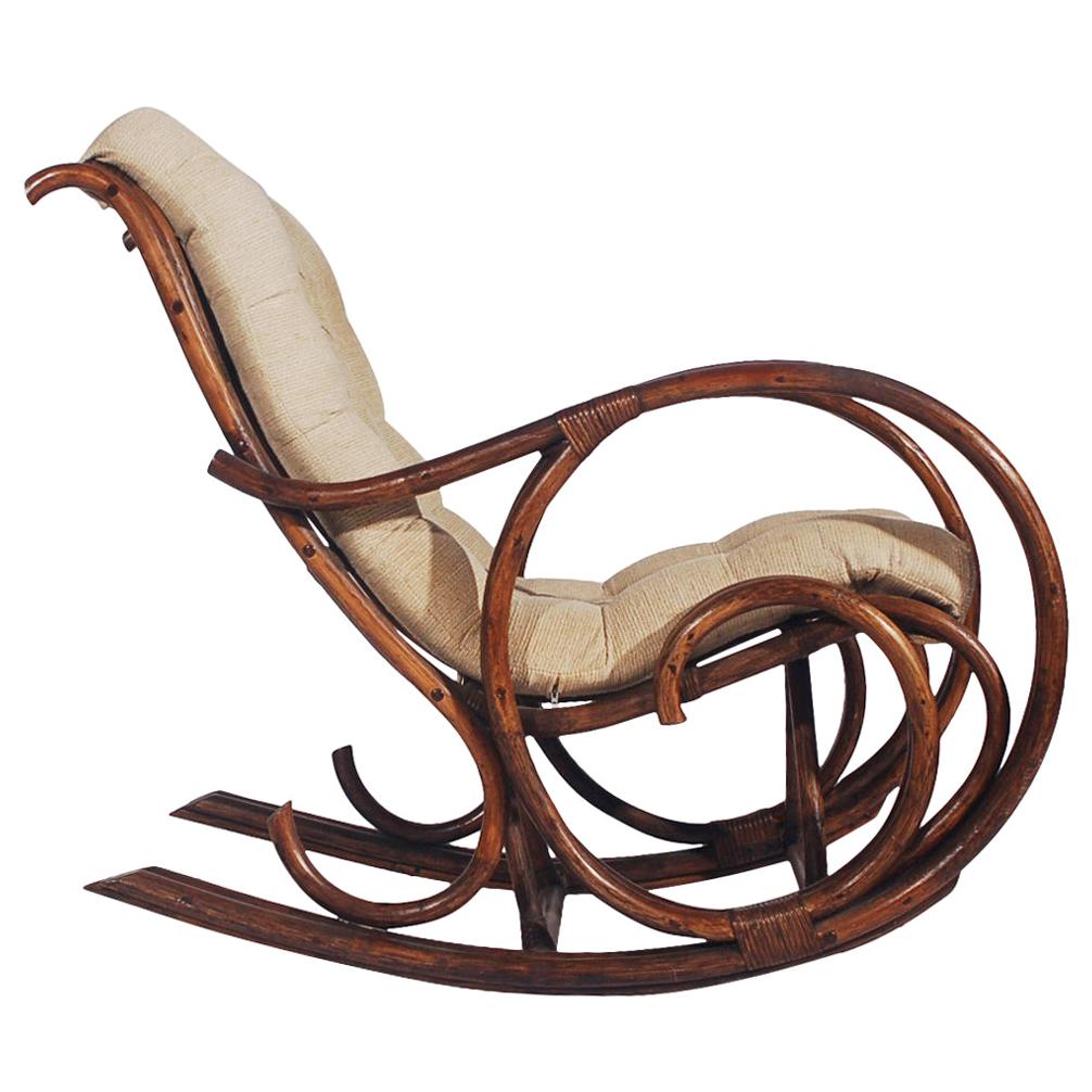 Mid-Century Modern Bamboo Rattan Rocking Lounge Chair with Scrolled ...