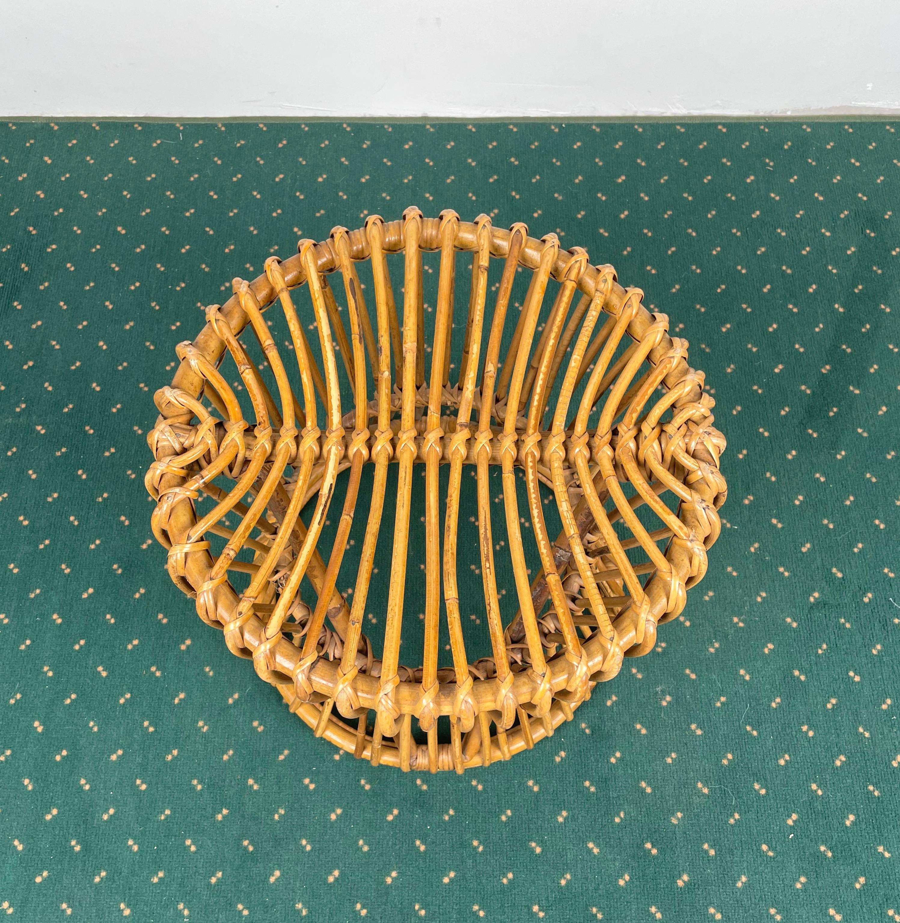 Mid-Century Modern Bamboo Rattan Round Stool, Italy, 1960s For Sale 5