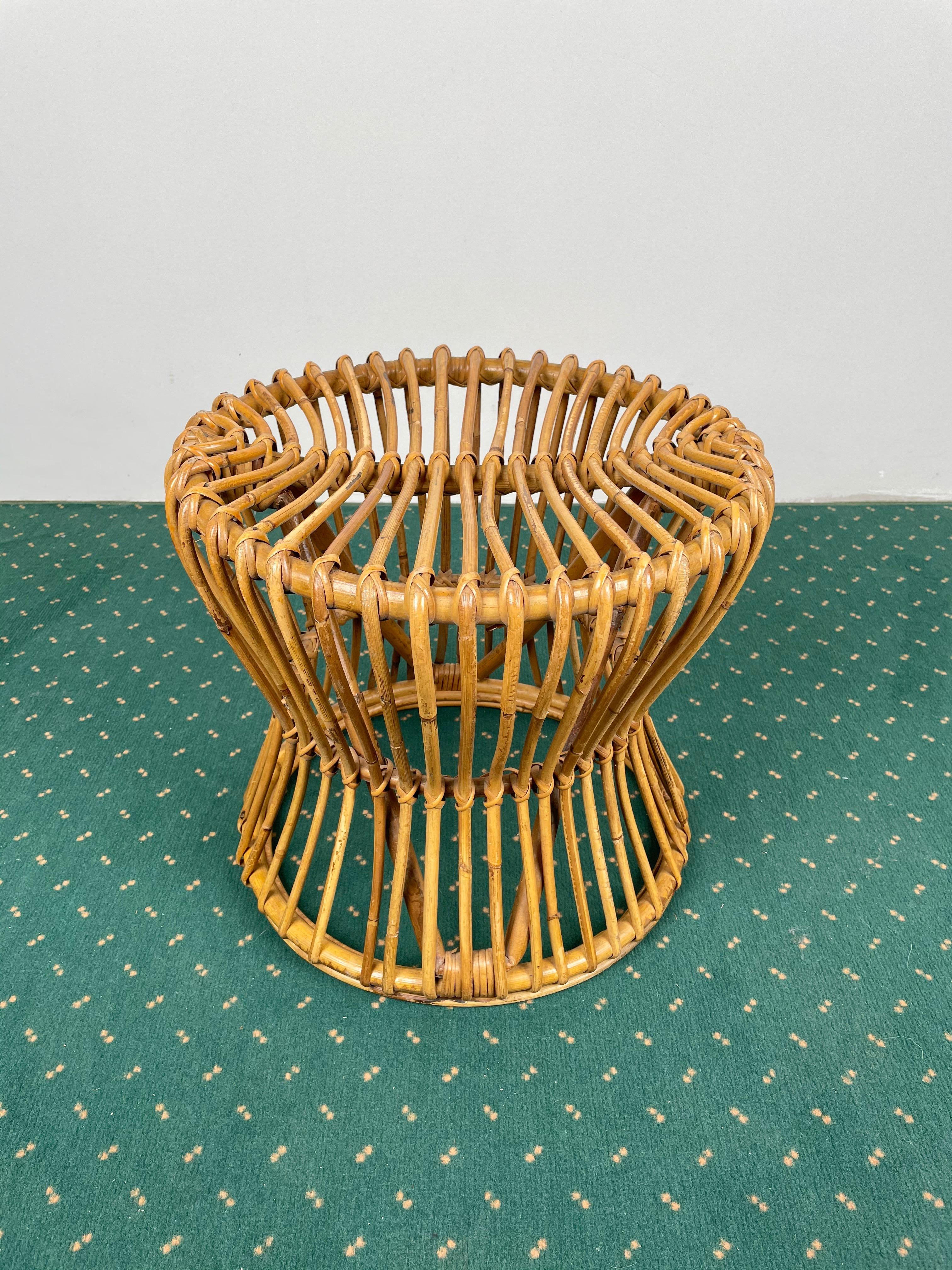 Mid-Century Modern Bamboo Rattan Round Stool, Italy, 1960s For Sale 6