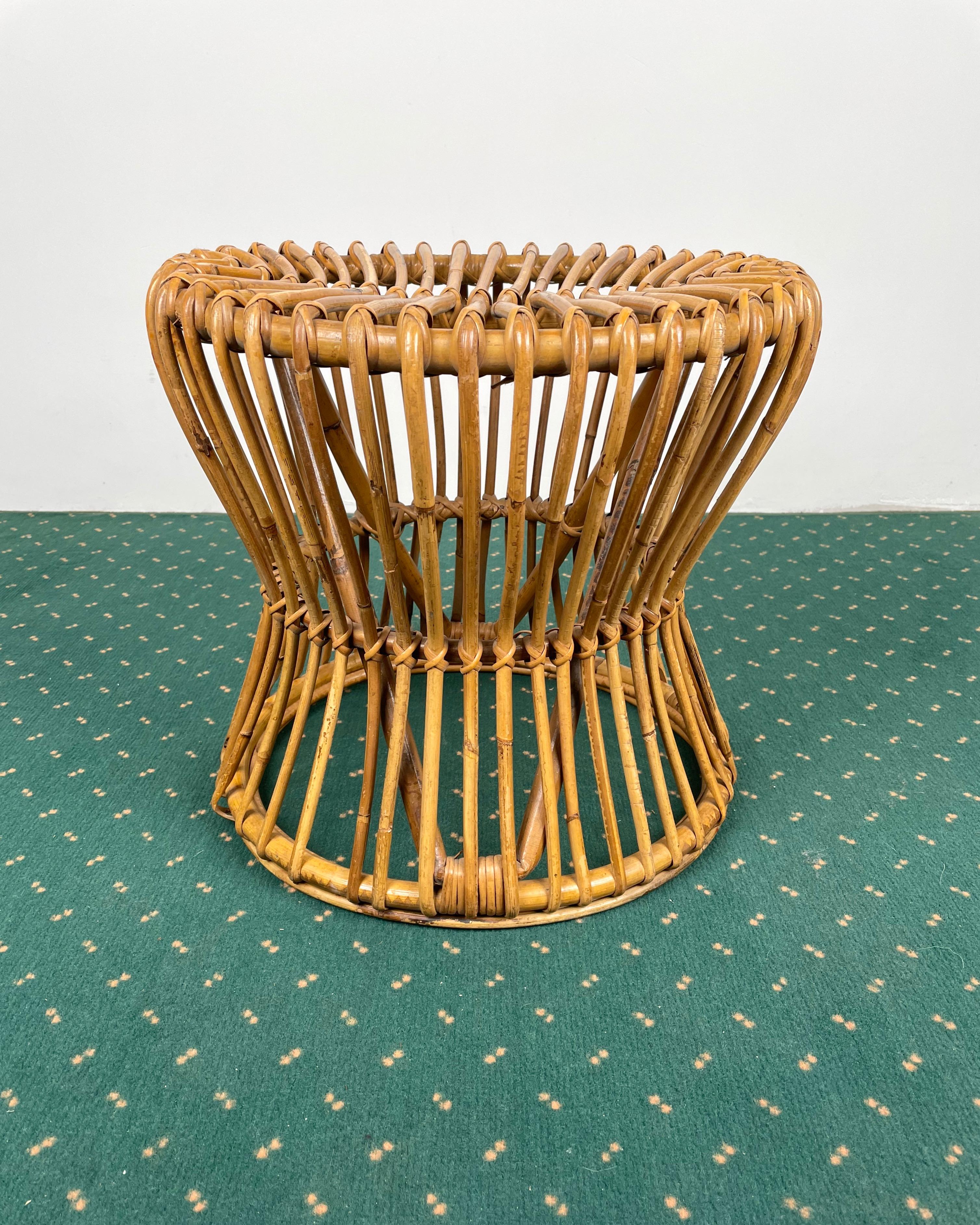 Mid-20th Century Mid-Century Modern Bamboo Rattan Round Stool, Italy, 1960s For Sale