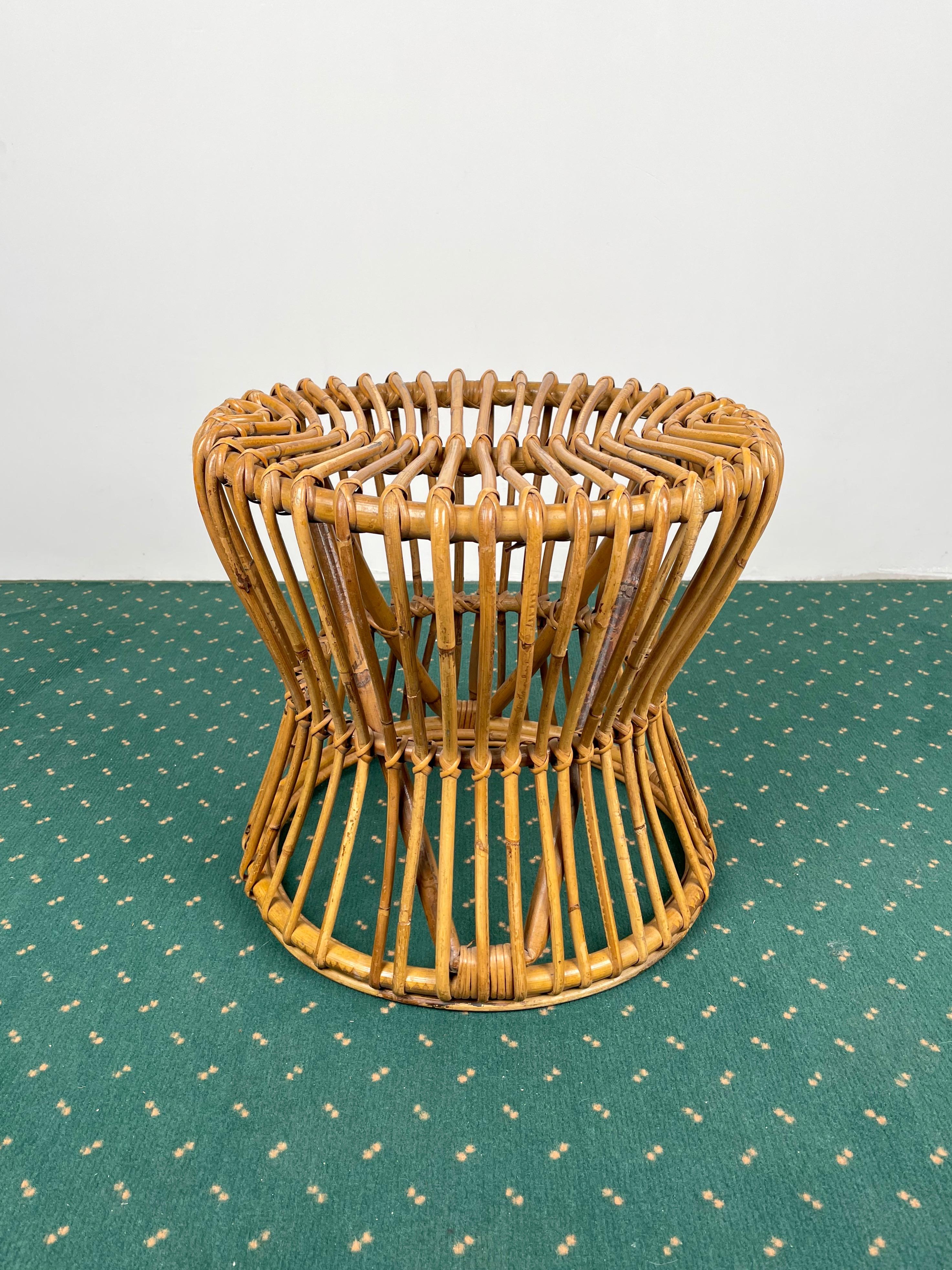 Mid-Century Modern Bamboo Rattan Round Stool, Italy, 1960s For Sale 1