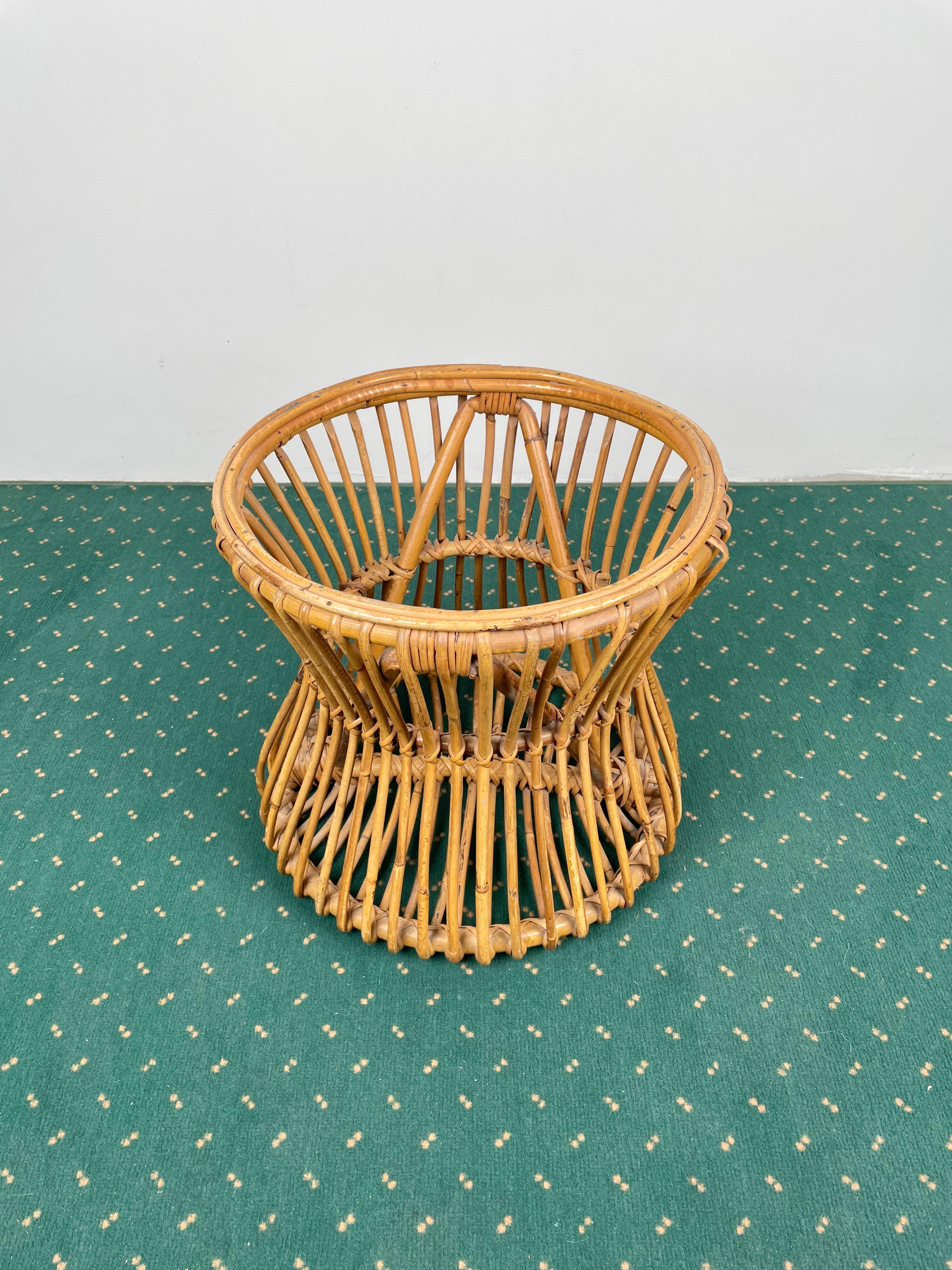 Mid-Century Modern Bamboo Rattan Round Stool, Italy, 1960s For Sale 3