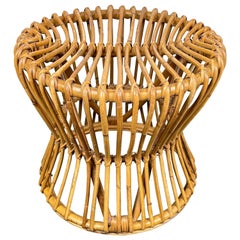 Taburete redondo de ratán de bambú moderno de mediados de siglo, Italia, 1960