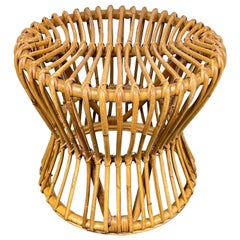 Mid-Century Modern Bamboo Rattan Round Stool, Italy, 1960s