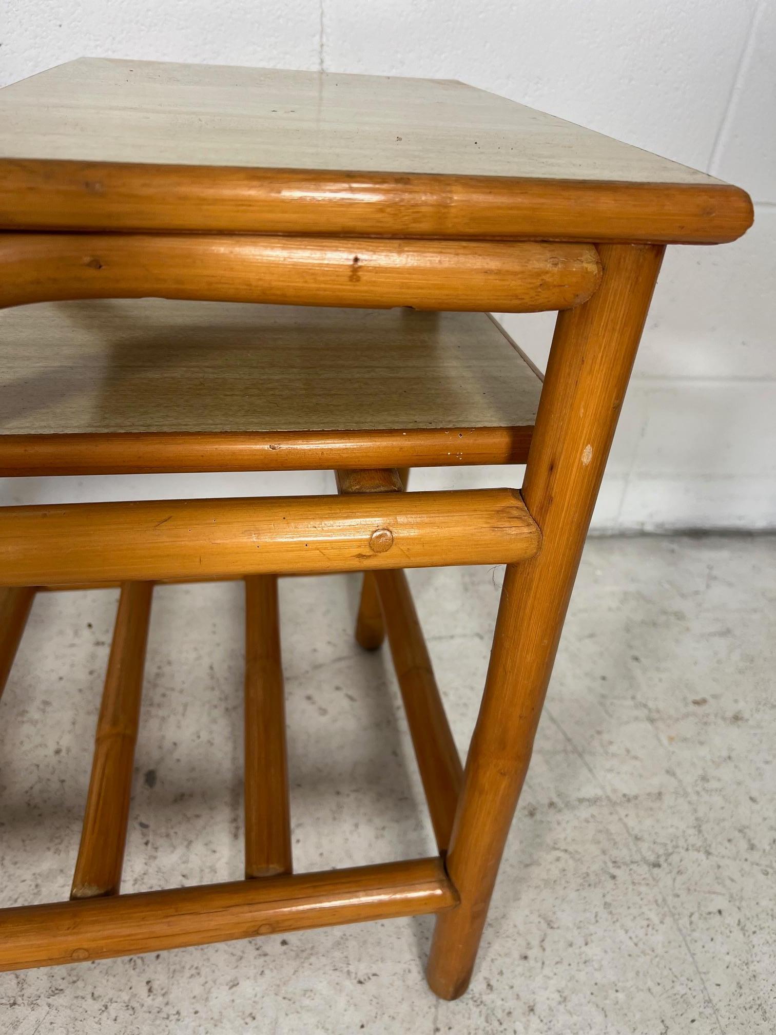 Mid Century Modern Bamboo Rattan Side Step Table Set For Sale 5