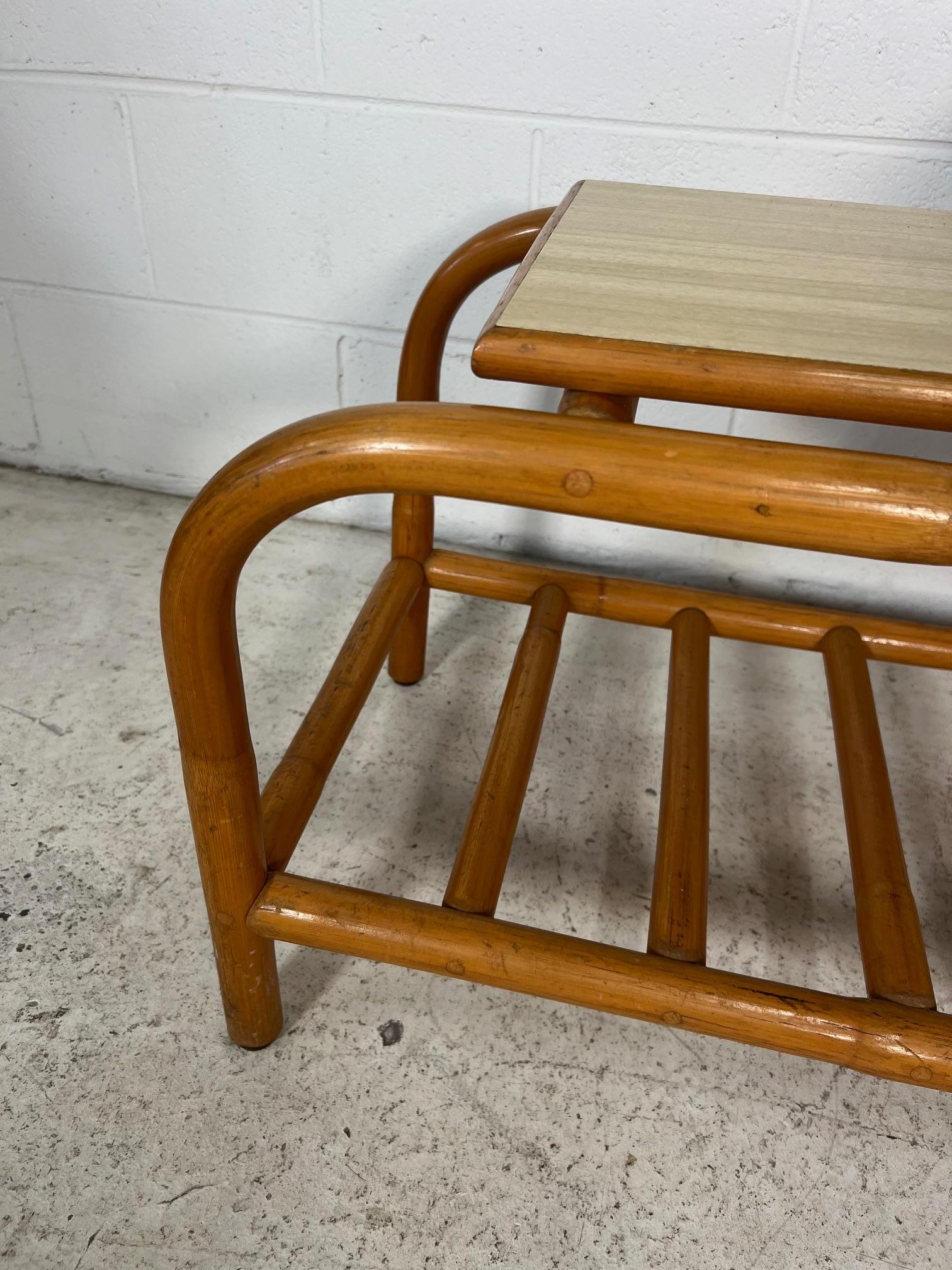 Mid Century Modern Bamboo Rattan Side Step Table Set For Sale 6