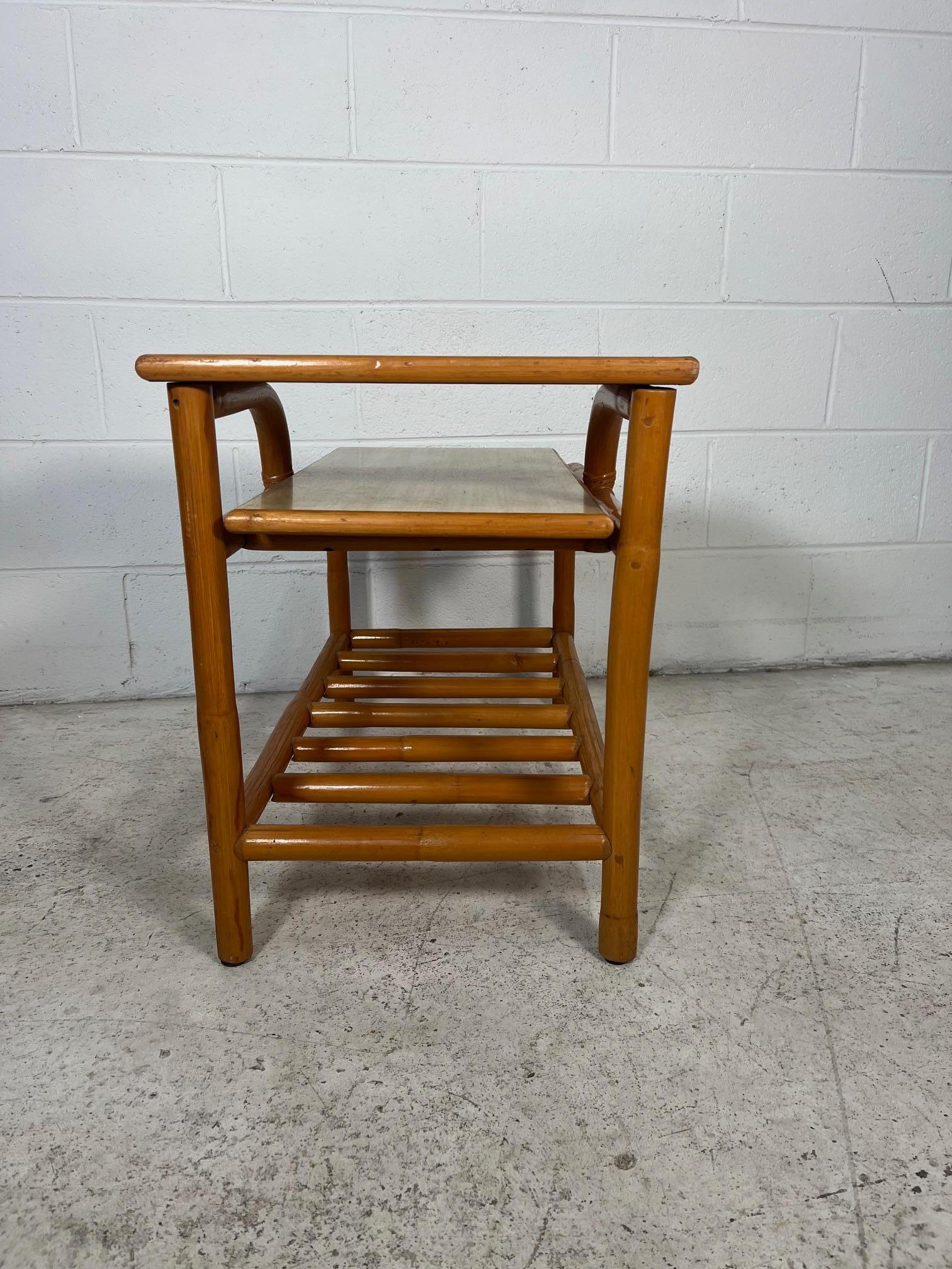 Mid Century Modern Bamboo Rattan Side Step Table Set For Sale 7