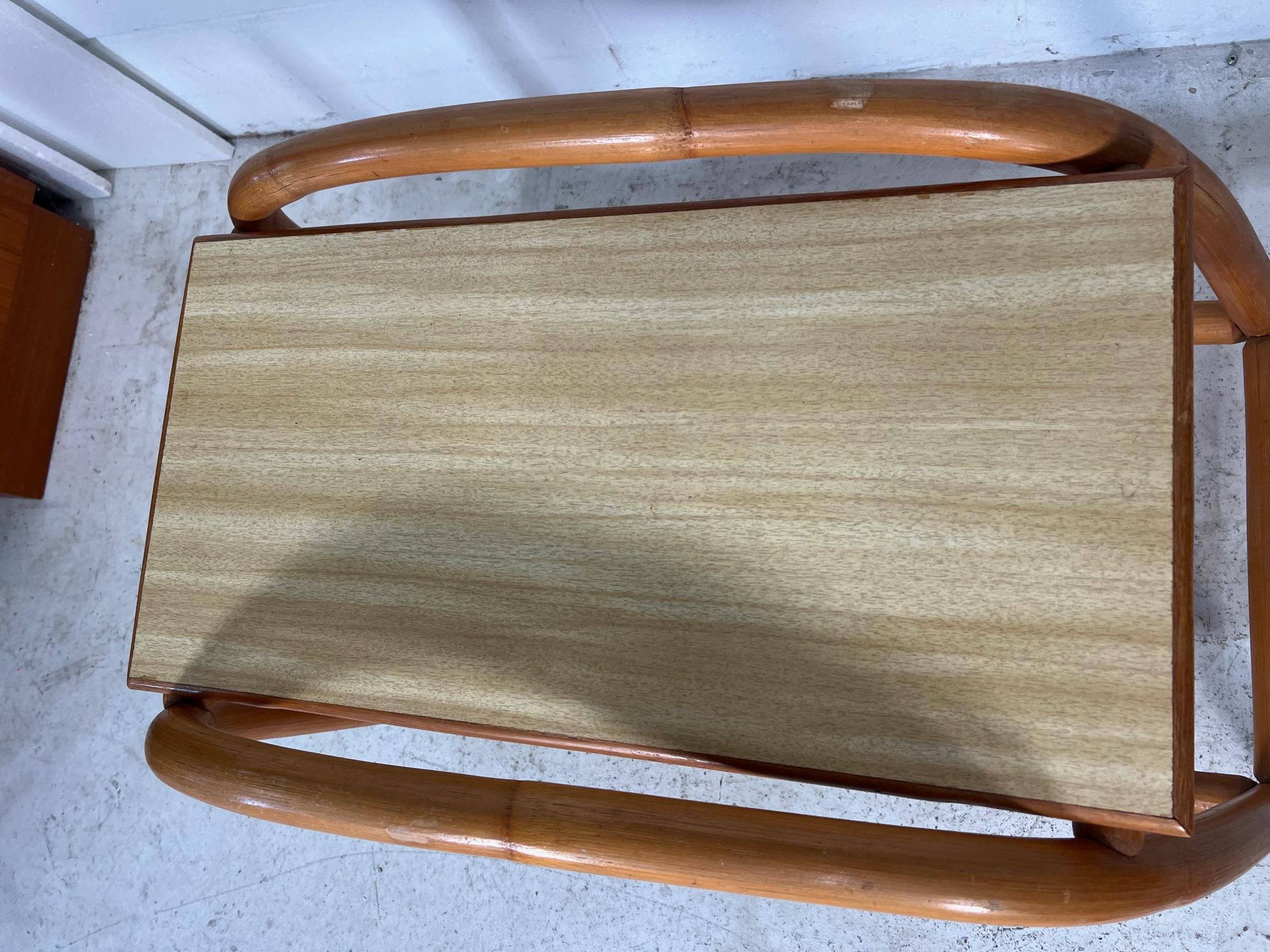 Mid-Century Modern Mid Century Modern Bamboo Rattan Side Step Table Set For Sale