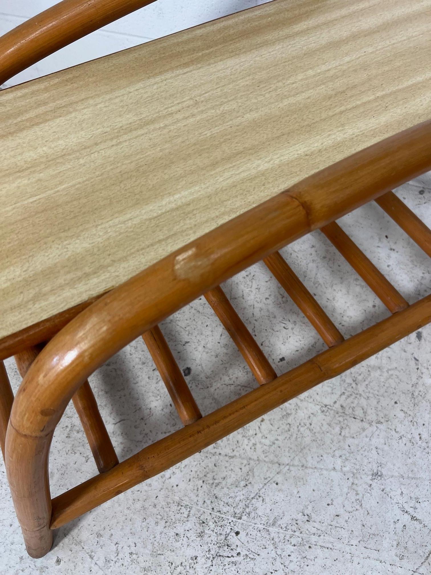 American Mid Century Modern Bamboo Rattan Side Step Table Set For Sale