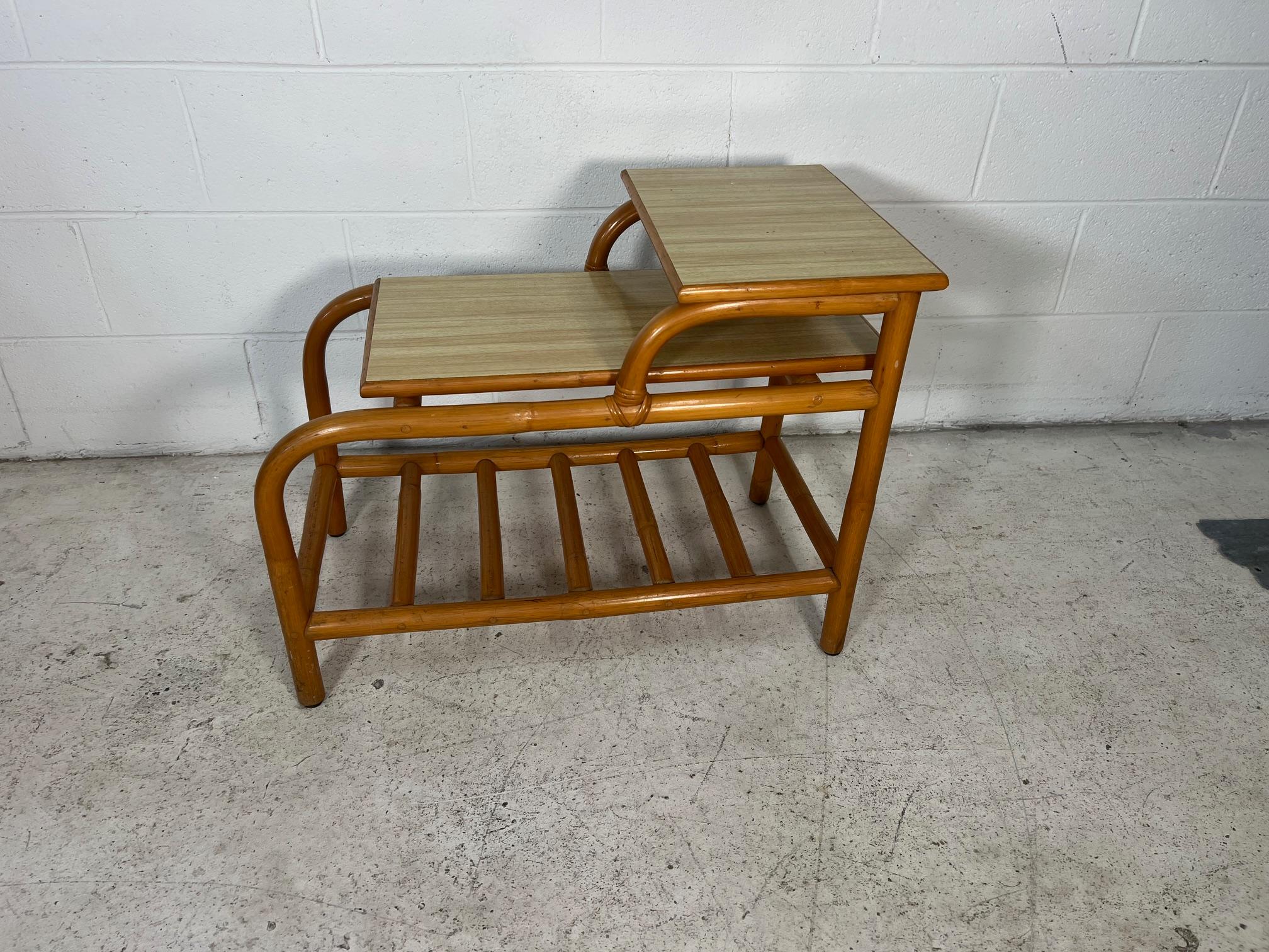 Mid Century Modern Bamboo Rattan Side Step Table Set For Sale 3
